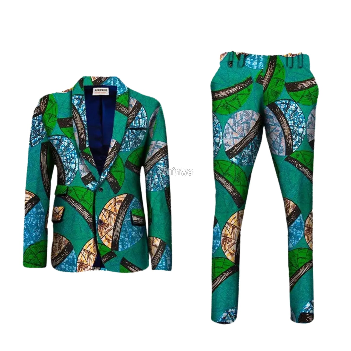 Two Piece Slim Fit African Wax Suit Custom Tailored Blazer & Trousers Set Men’s Clothing