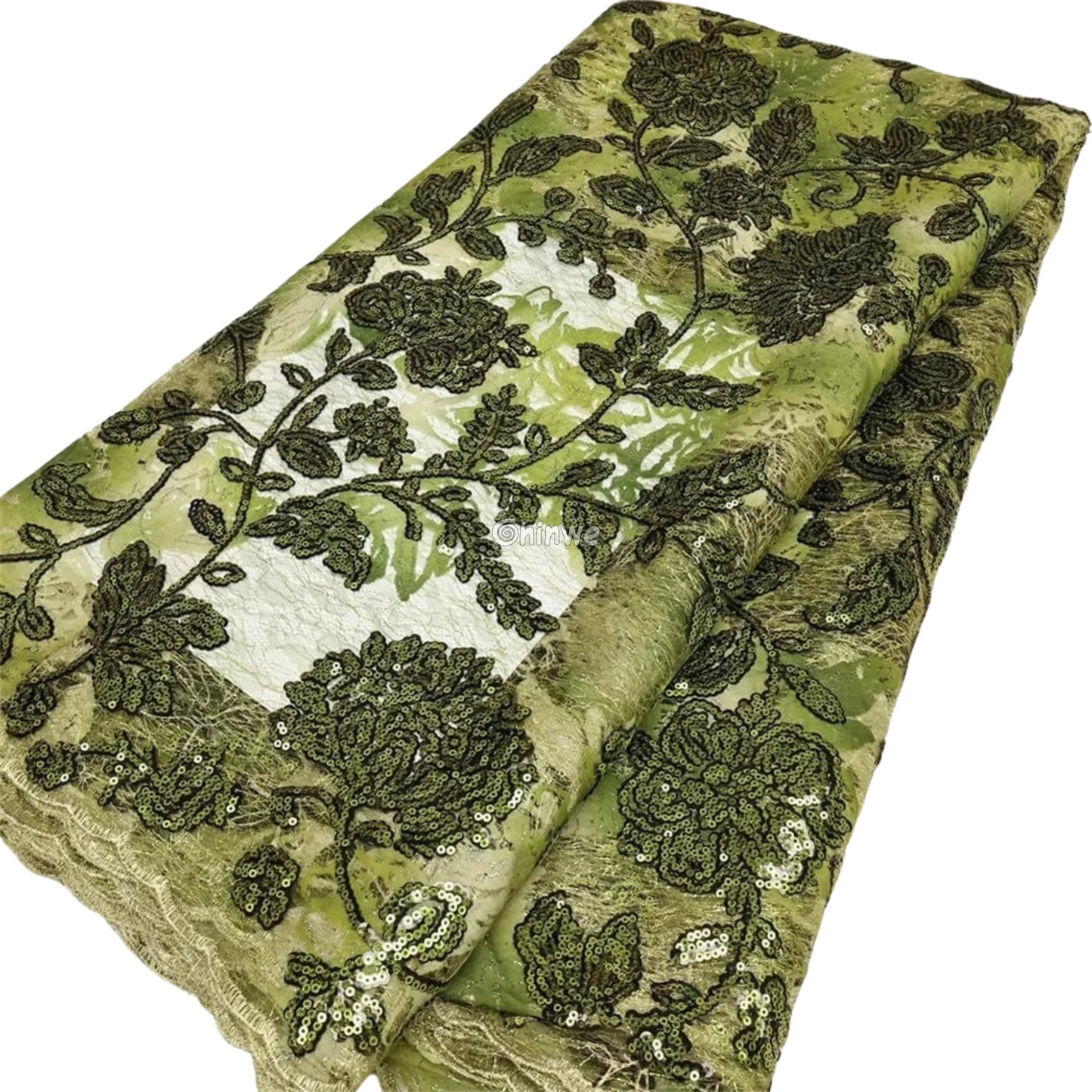 Sequined Floral Vine Embroidered Lace with Sheer Textured Base and Shimmer Finish Lace