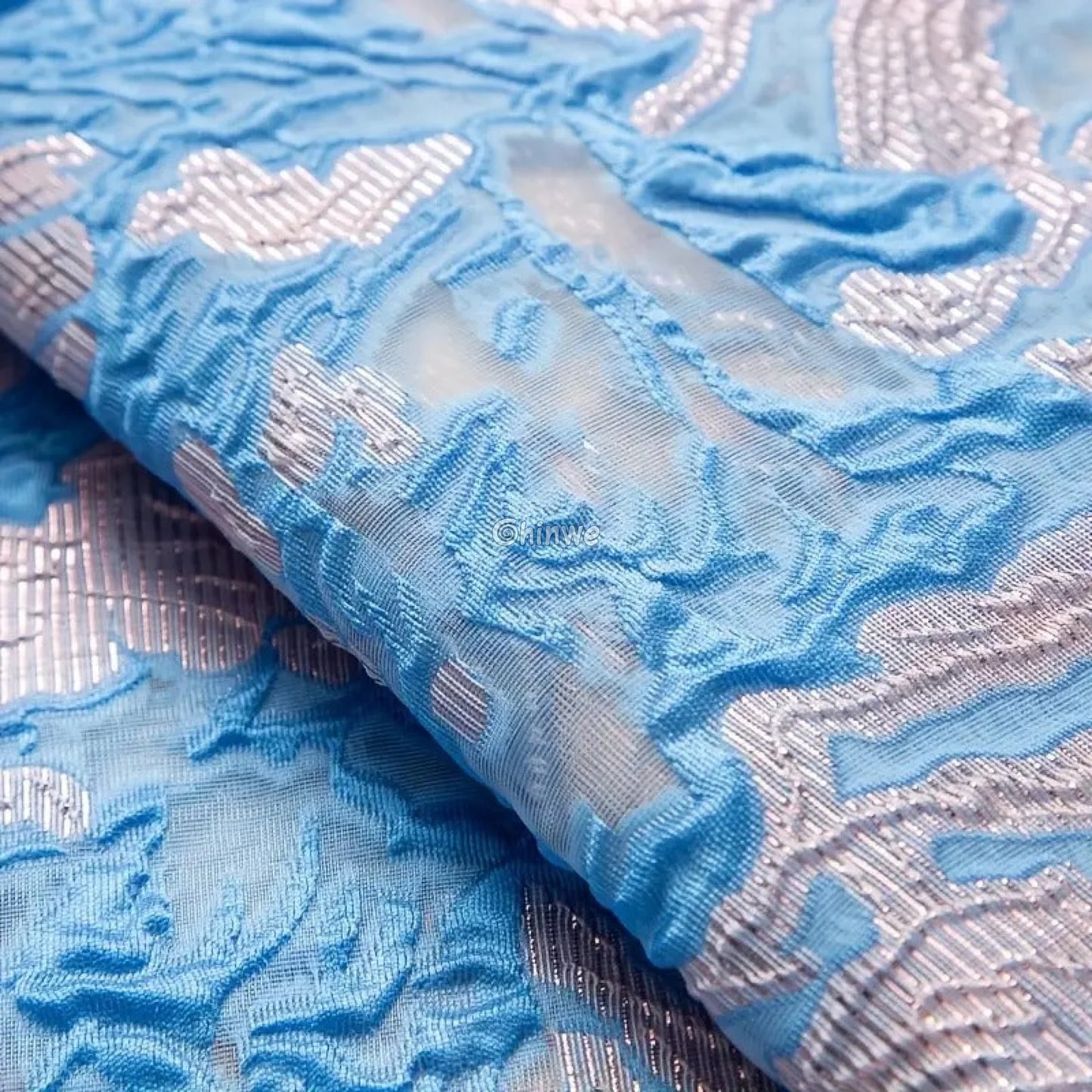 Textured Damask & Brocade Lace Fabric with Raised Floral Motif and Metallic Sheen Gradient Lace