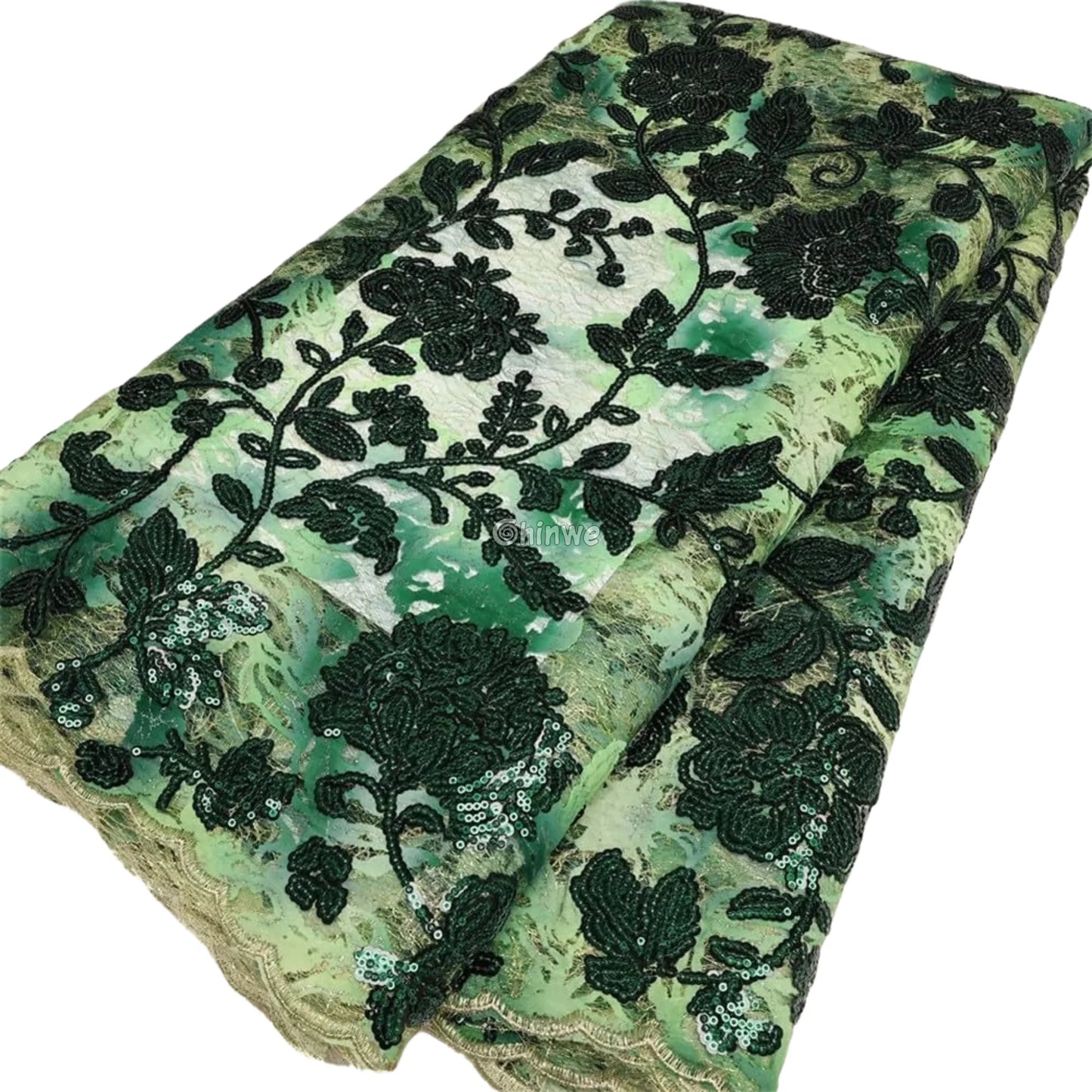 Sequined Floral Vine Embroidered Lace with Sheer Textured Base and Shimmer Finish Lace