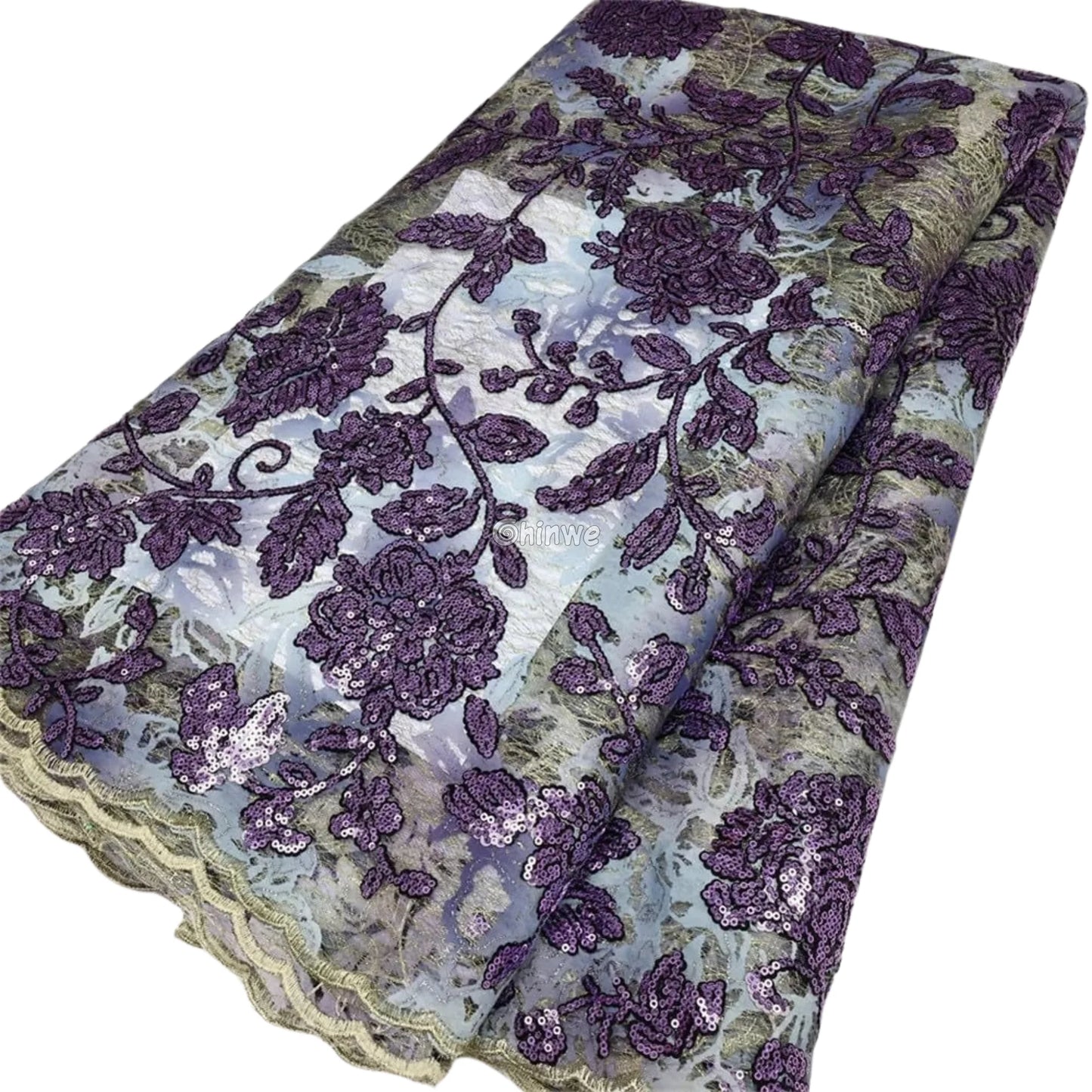 Sequined Floral Vine Embroidered Lace with Sheer Textured Base and Shimmer Finish Lace