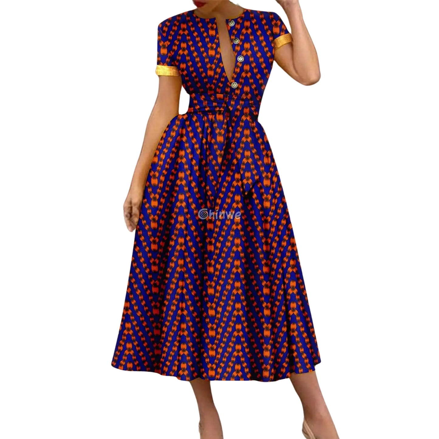 Ada Midi Belted Ankara Dress Jewel Earth Women’s Clothing