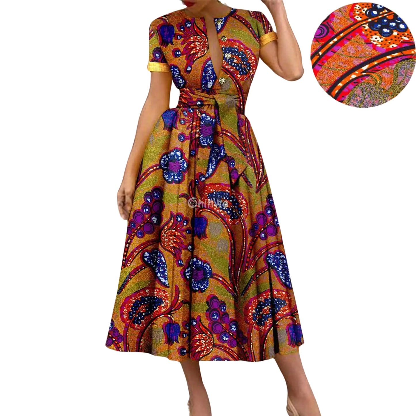 Ada Midi Belted Ankara Dress Jewel Earth Royal Celebration Print / Customized Women’s Clothing
