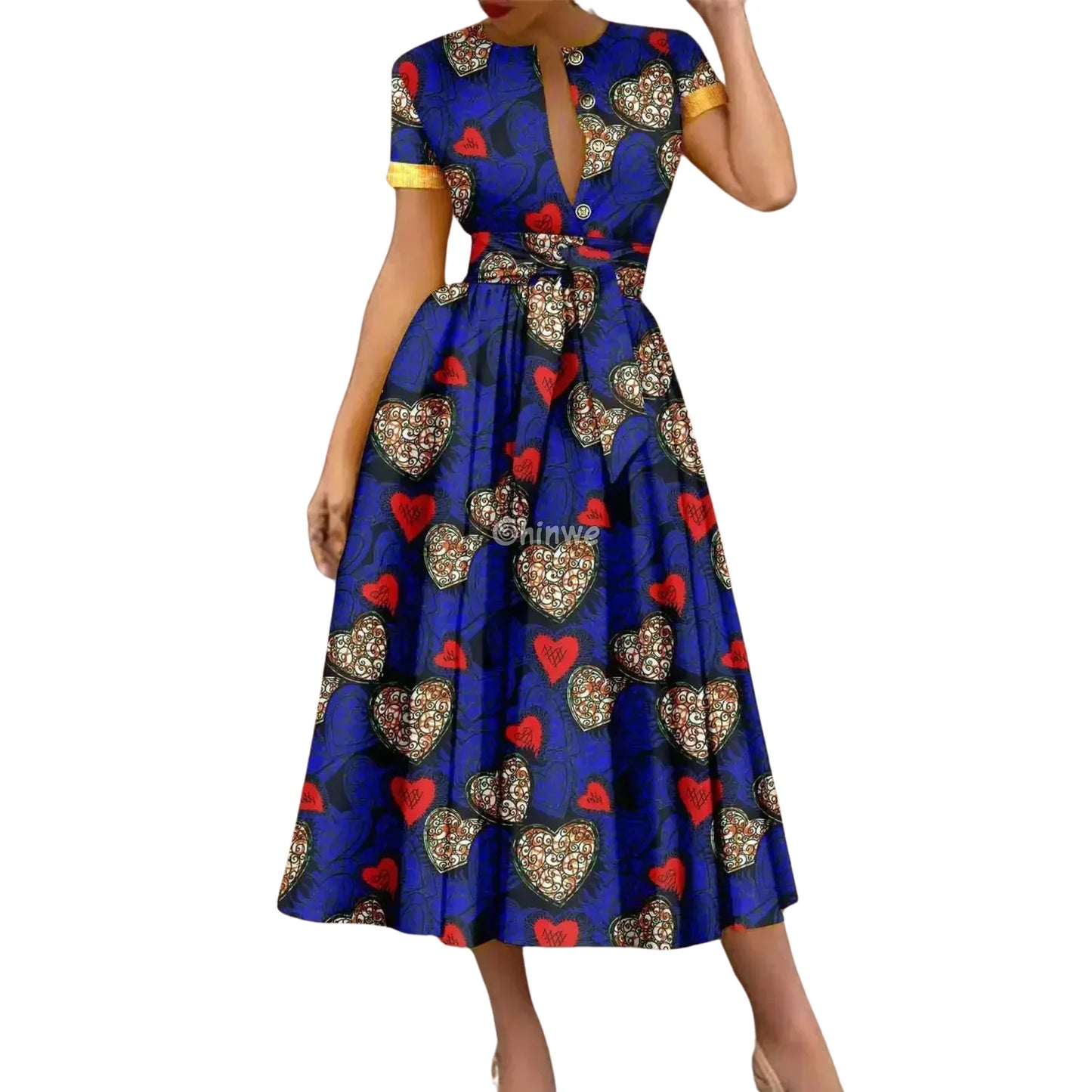 Ada Midi Belted Ankara Dress Jewel Earth Women’s Clothing