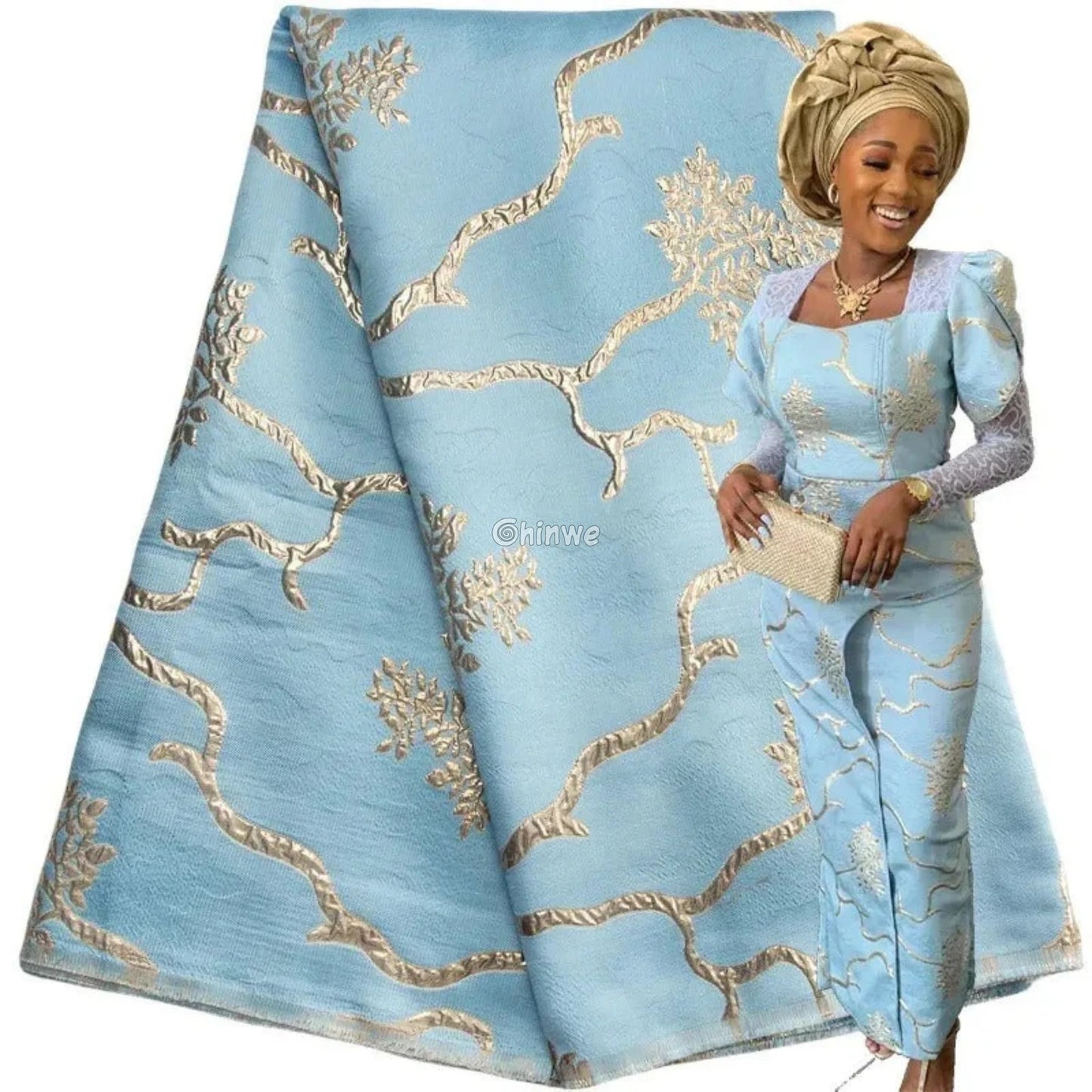 Jacquard Brocade Fabric with Metallic Floral Vines and Raised Texture Available in 7 Luxe Colors African Wax Print