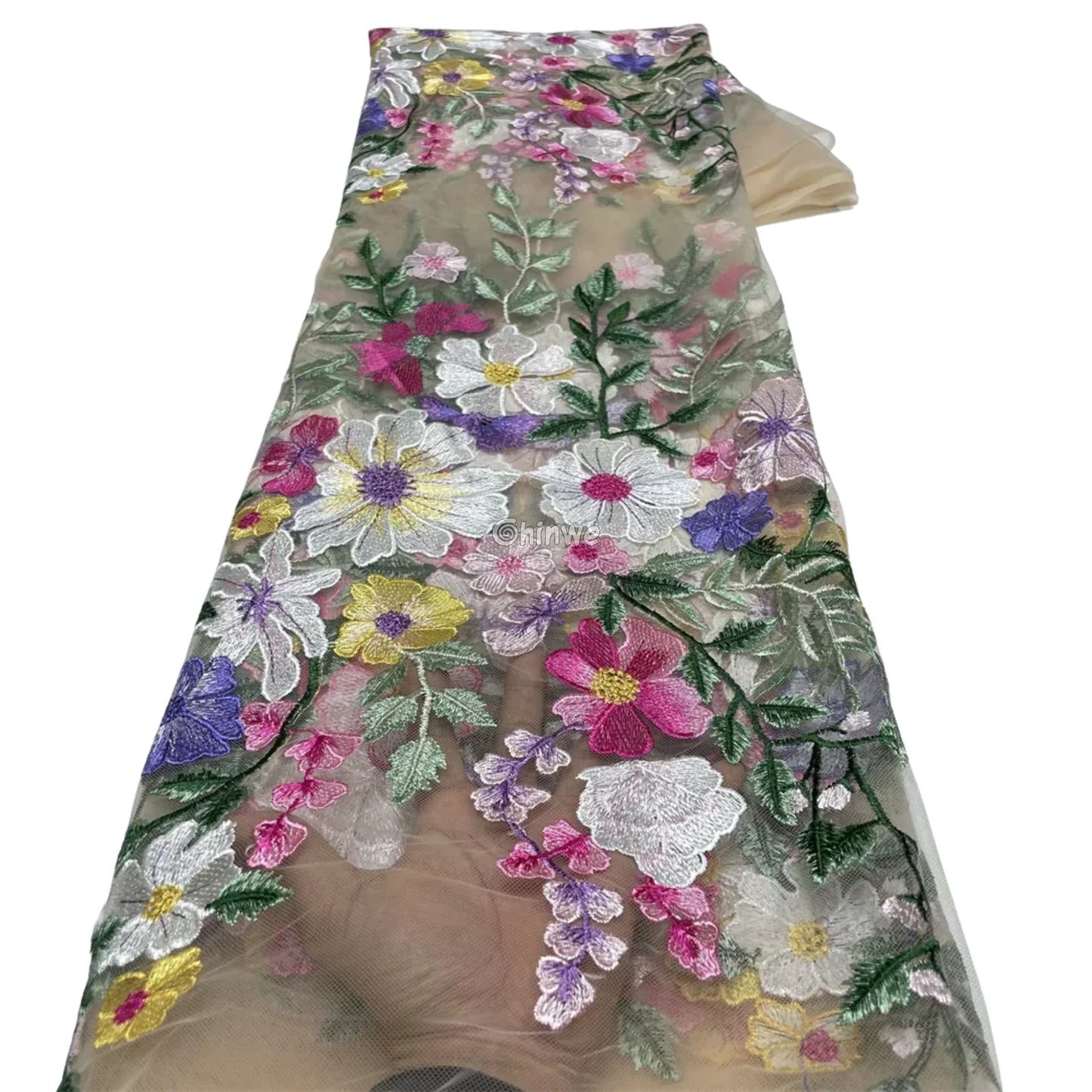 French Tulle Lace Floral Vine & 3D Appliqué Embroidery with Sheer Mesh for Couture Crafts Ivory White & Botanical