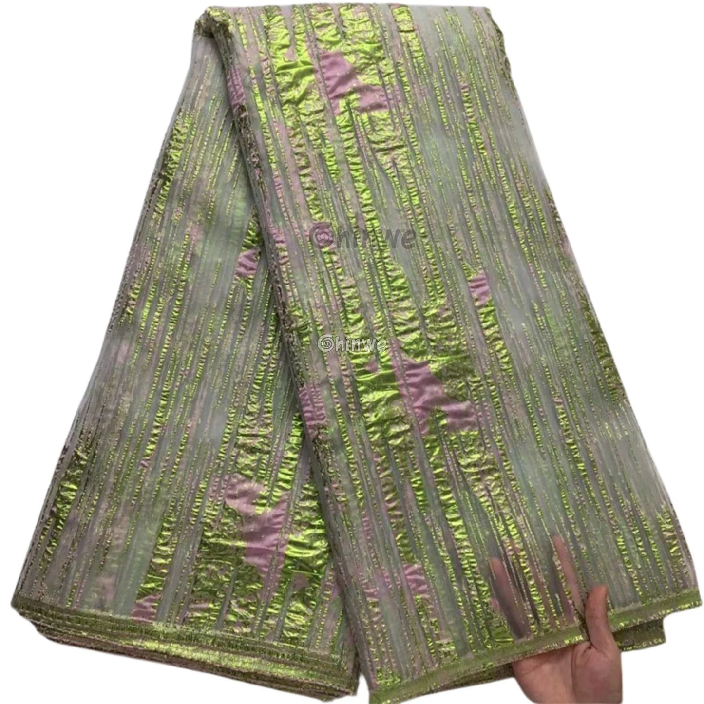 Lustrous Metallic Jacquard: Textured Brocade Weave with Abstract Liquid Swirl Pattern