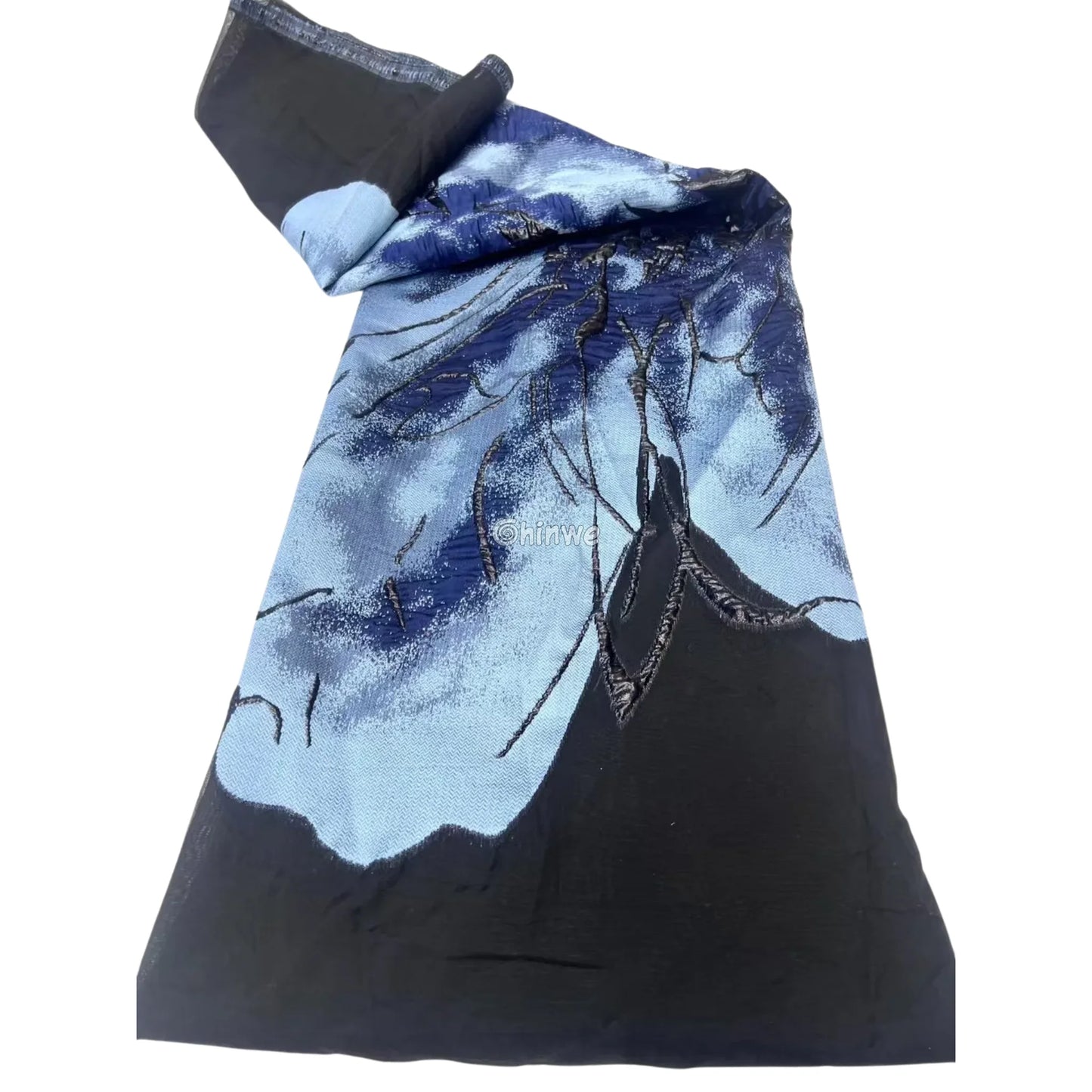 Embroidered Jacquard Mesh Fabric with Oversized Abstract Floral Motif and Dual-Tone Sheen Finish Arctic Wave / 5 Yards
