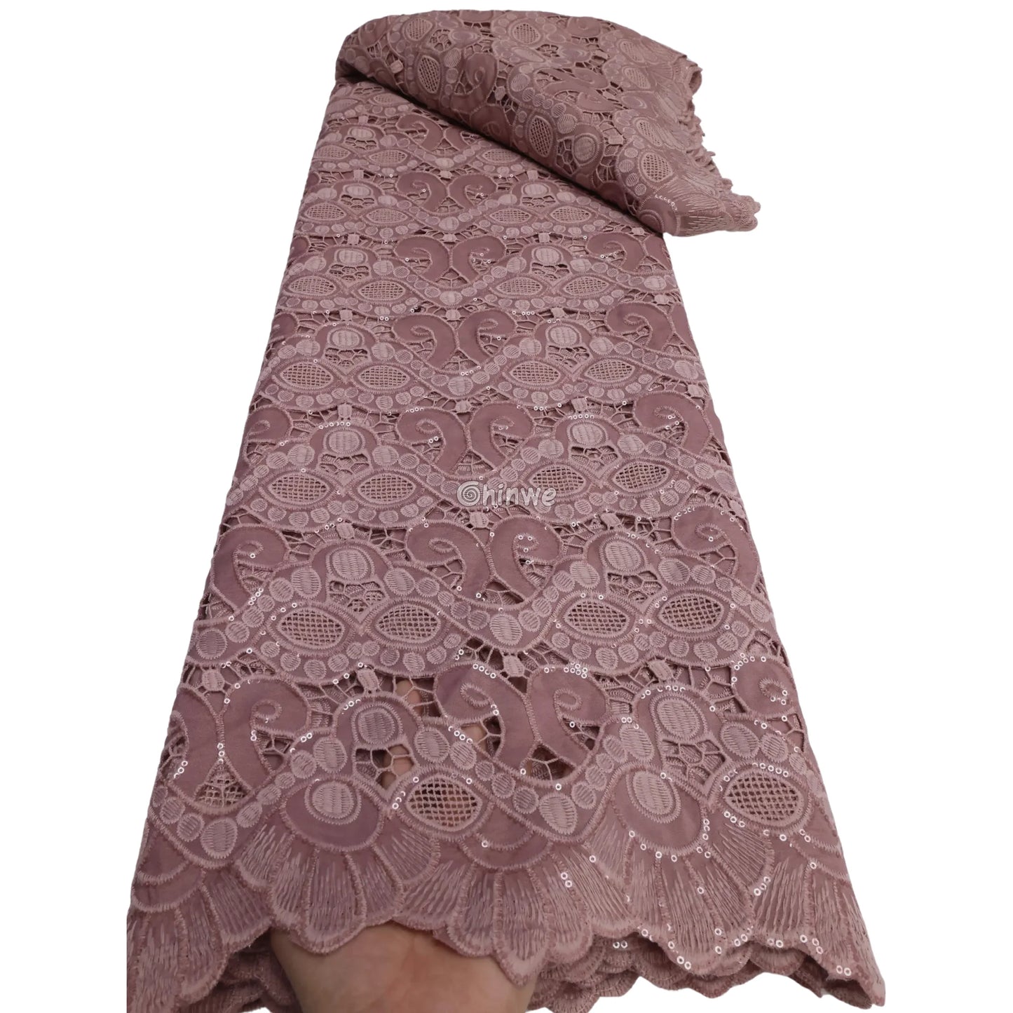 Bright Blue Lavender Dusty Pink & Cream Scalloped Lace Print Fabric Dusty Rose Guipure Lace / 5 Yards / 120cm Lace