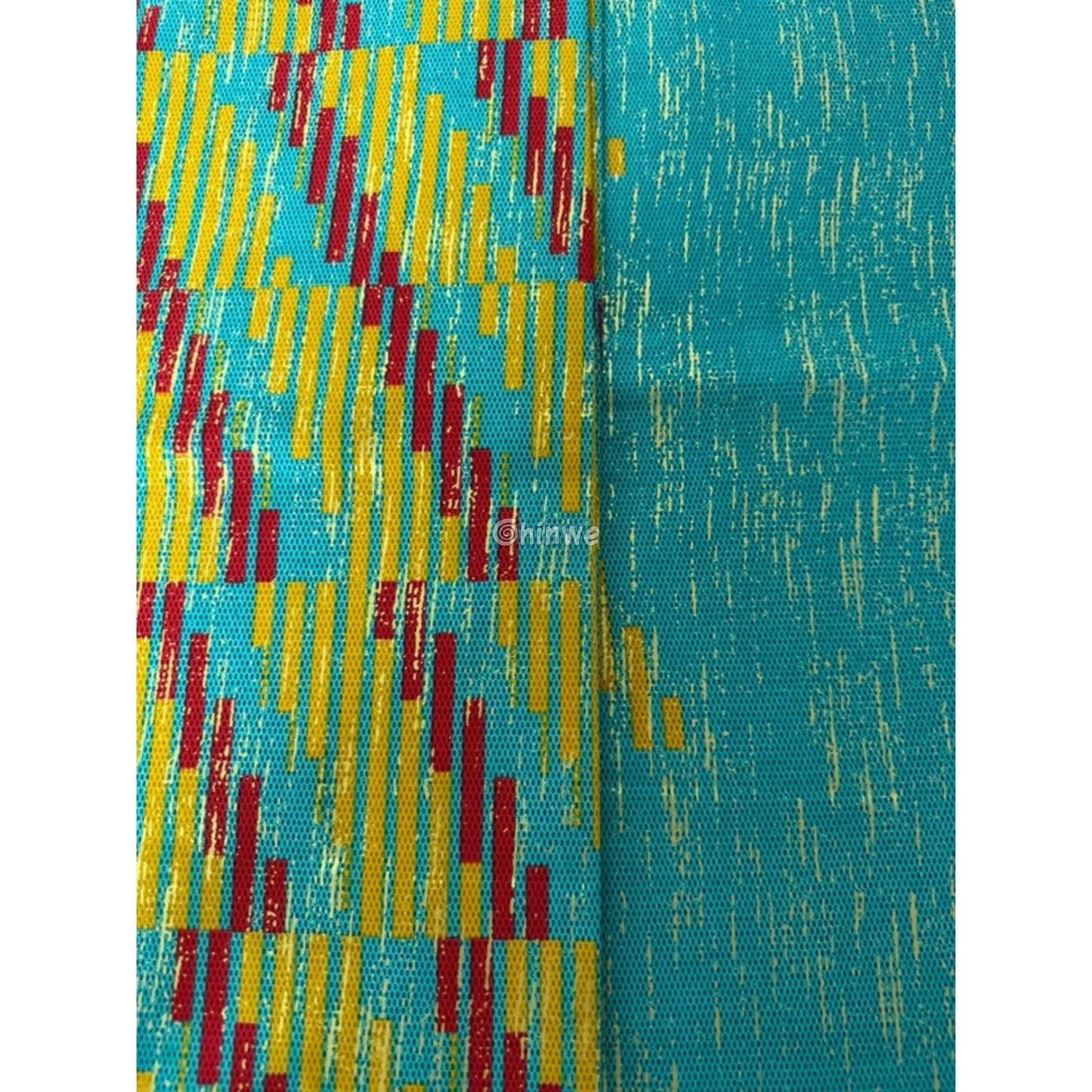 Teal Yellow & Red Kente Brocade with Vertical Stripe Motif and Light Metallic Detailing Sunbeam Teal Kente / 6yards