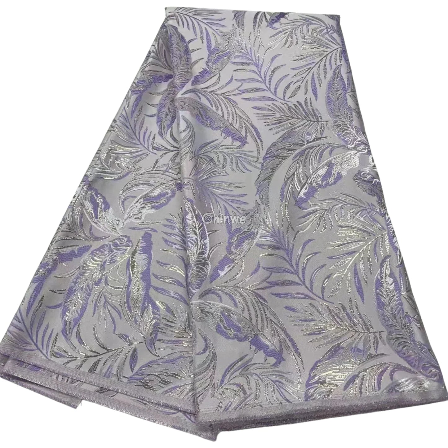 Metallic Jacquard Brocade with Shimmer Leaf Palm Motif and Raised Texture in 6 Color Variants - Lavender Blush & Silver