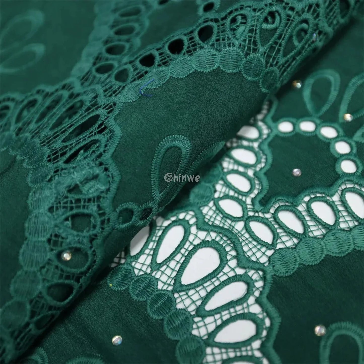 Embroidered Eyelet Lace Fabric with Scalloped Petal Motif and Sparkle Embellishments Lace