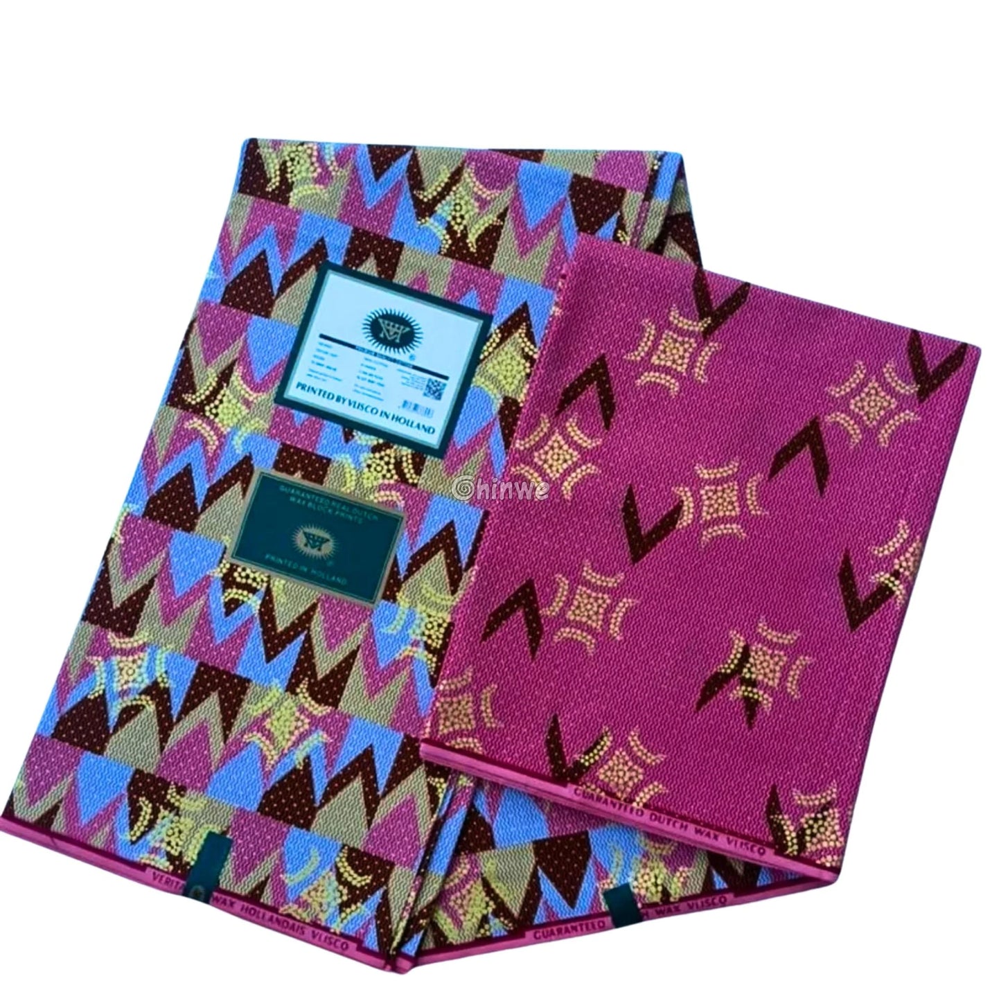 Pink Brown & Blue Kente Brocade with Adinkra Motif and Chevron Stripe Pattern in Gold Shimmer Blush Clay Kente / 6yards
