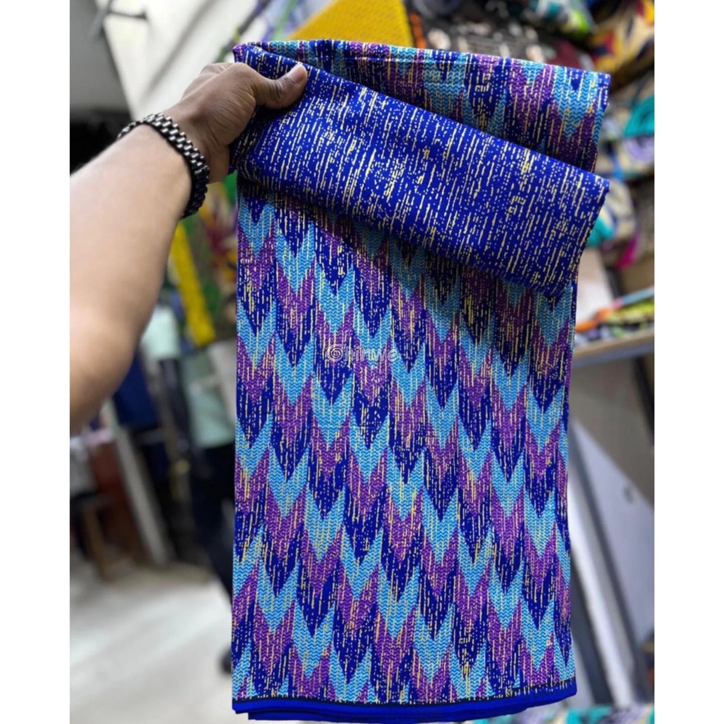 Turquoise Purple & Blue Kente Brocade with Flame Chevron Motif and Metallic Gold Detailing Electric Indigo Kente