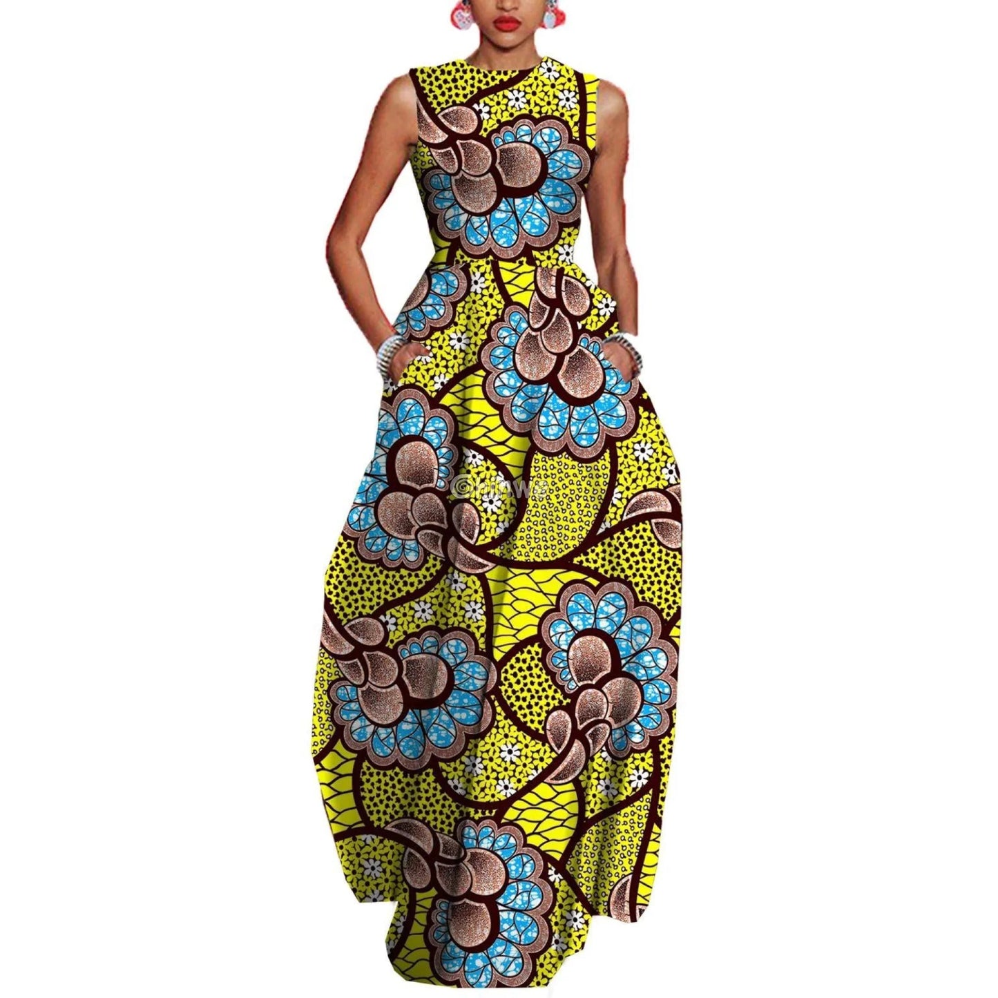 Zara Sleeveless Fit & Flare Ankara Maxi Party Dress - Tropical Mosaic / Customized - Women’s Clothing