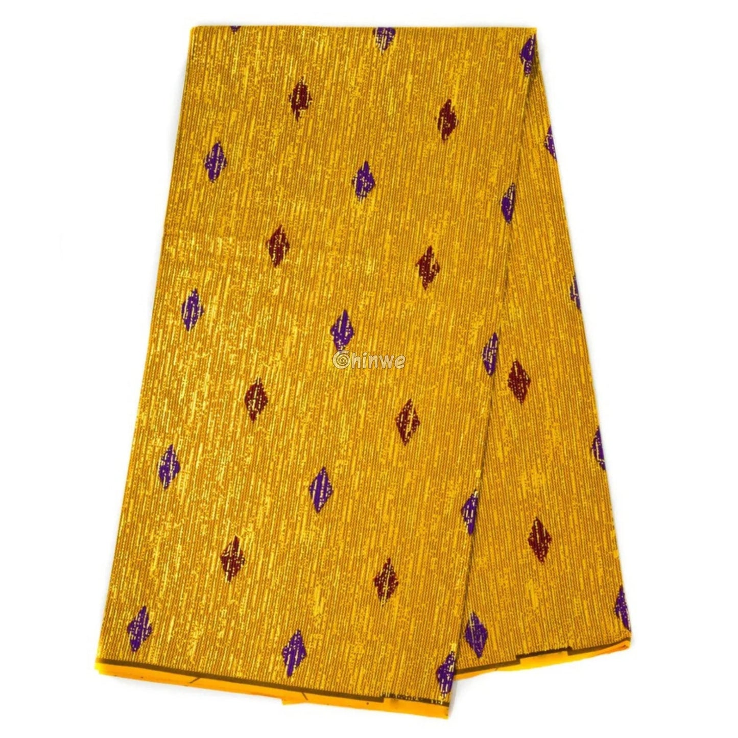 Sunfire Zigzag Kente Brocade Fabric in Yellow Purple & Red with Gold Metallic Threading Sunfire Zigzag Kente / 6yards