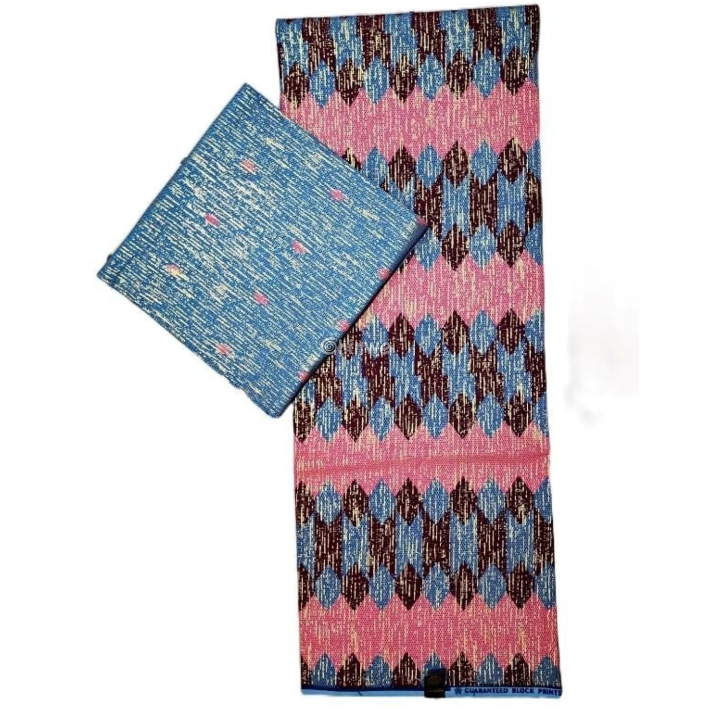 Pink Blue & Brown Kente Brocade with Geometric Stripe Motif and Subtle Metallic Detailing Blush Sky Kente / 6yards