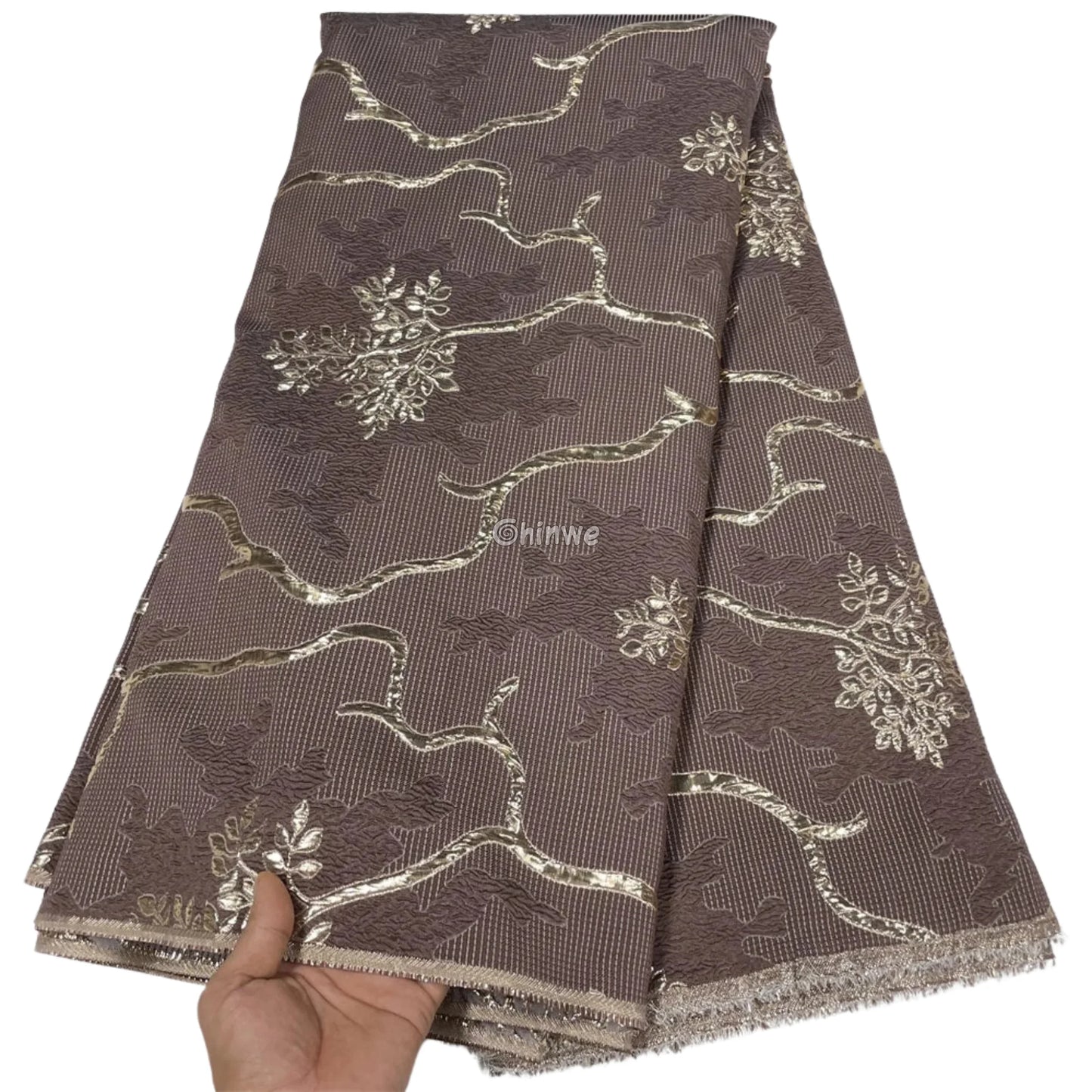 Jacquard Brocade Fabric with Metallic Floral Vines and Raised Texture Available in 7 Luxe Colors Mocha Brown / 5 yards