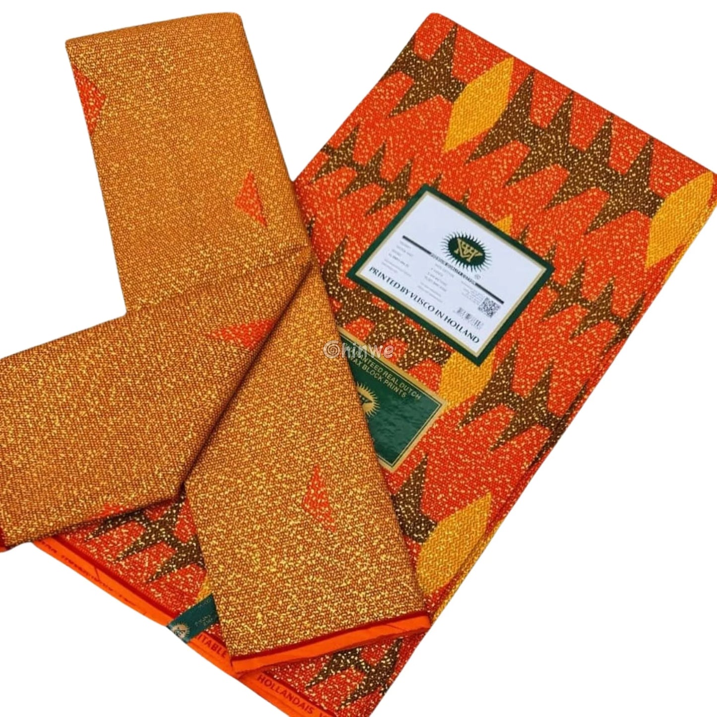 Orange Gold & Green Kente Brocade with Diamond Flame Motif and Dense Metallic Dot Texture Burnt Orange / 6yards African