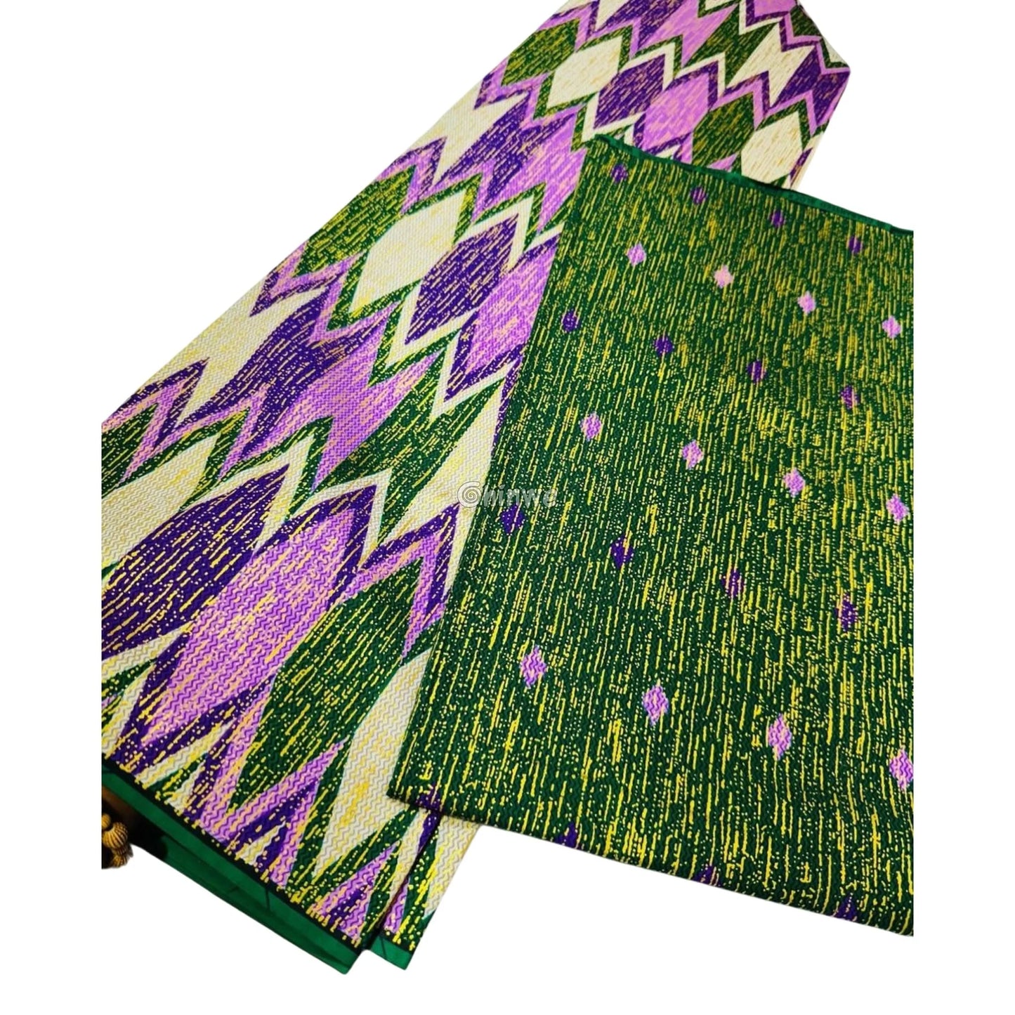 Lilac Green & Ivory Kente Brocade with Jagged Flame Motif and Gold Metallic Accents Lilac Forest Kente / 6yards African