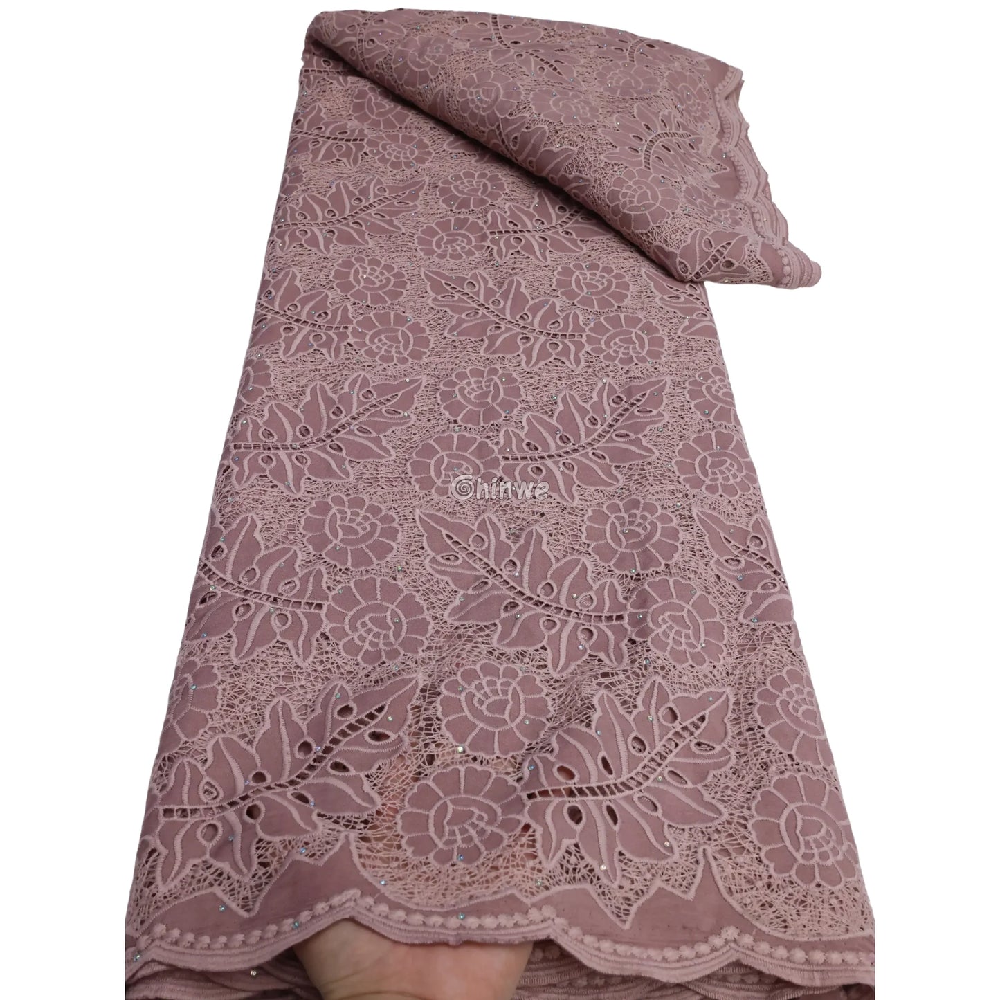 Purple Orange Mauve Aqua & Cream Floral Vine Lace Fabric with Scalloped Edge & Sequins Lace