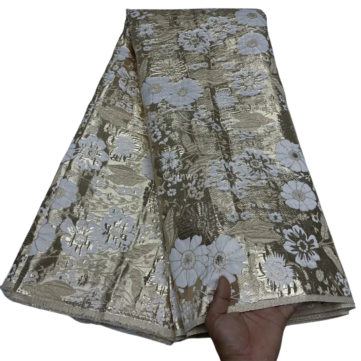Pumpkin & Glacial Silver Floral Jacquard Brocade with Raised Metallic Threads for Luxe Evening Wear Gilded Ivory &