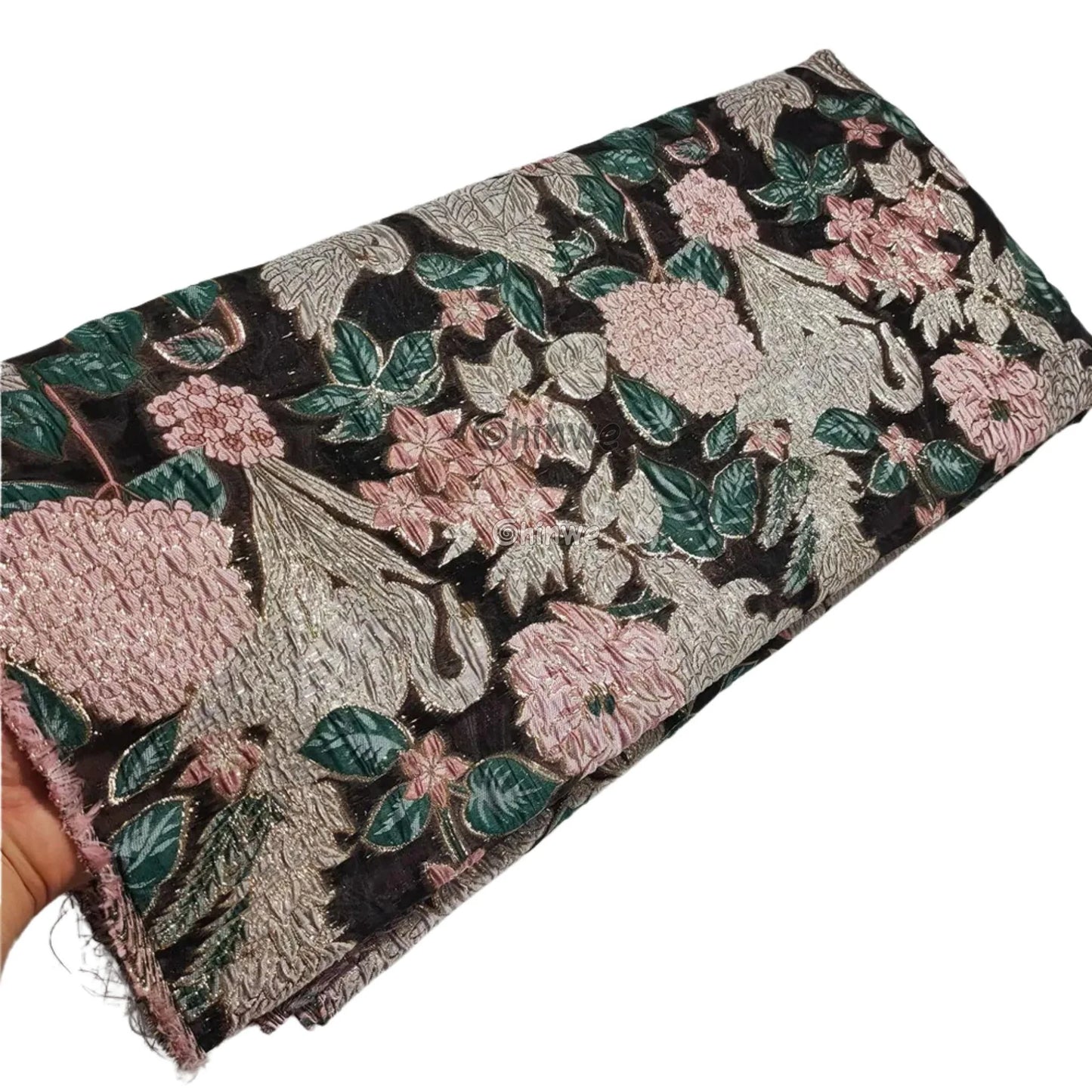 Jacquard Brocade Embroidered Floral Lace Fabric with Metallic Sheen on Sheer Mesh Base