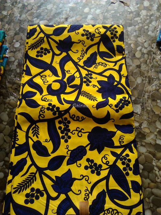 Vibrant Yellow and Purple Floral Vine African Print Fabric 6 Yards African Wax Print Fabric