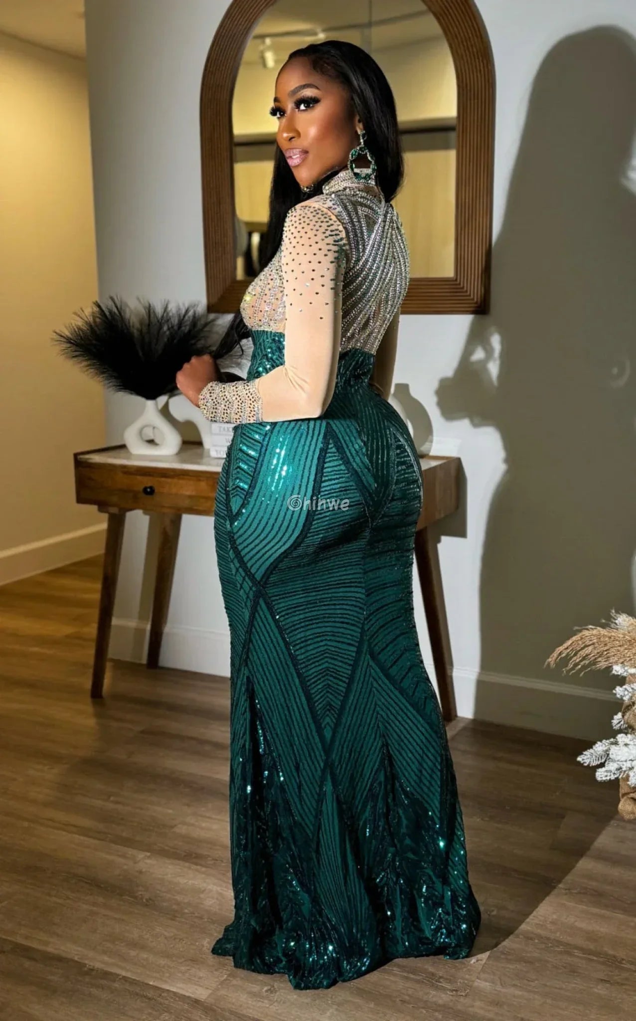 Sequin Embroidered Net Lace with Leaf Motif & Radiant Lines on Sheer Mesh Tulle Base Lace