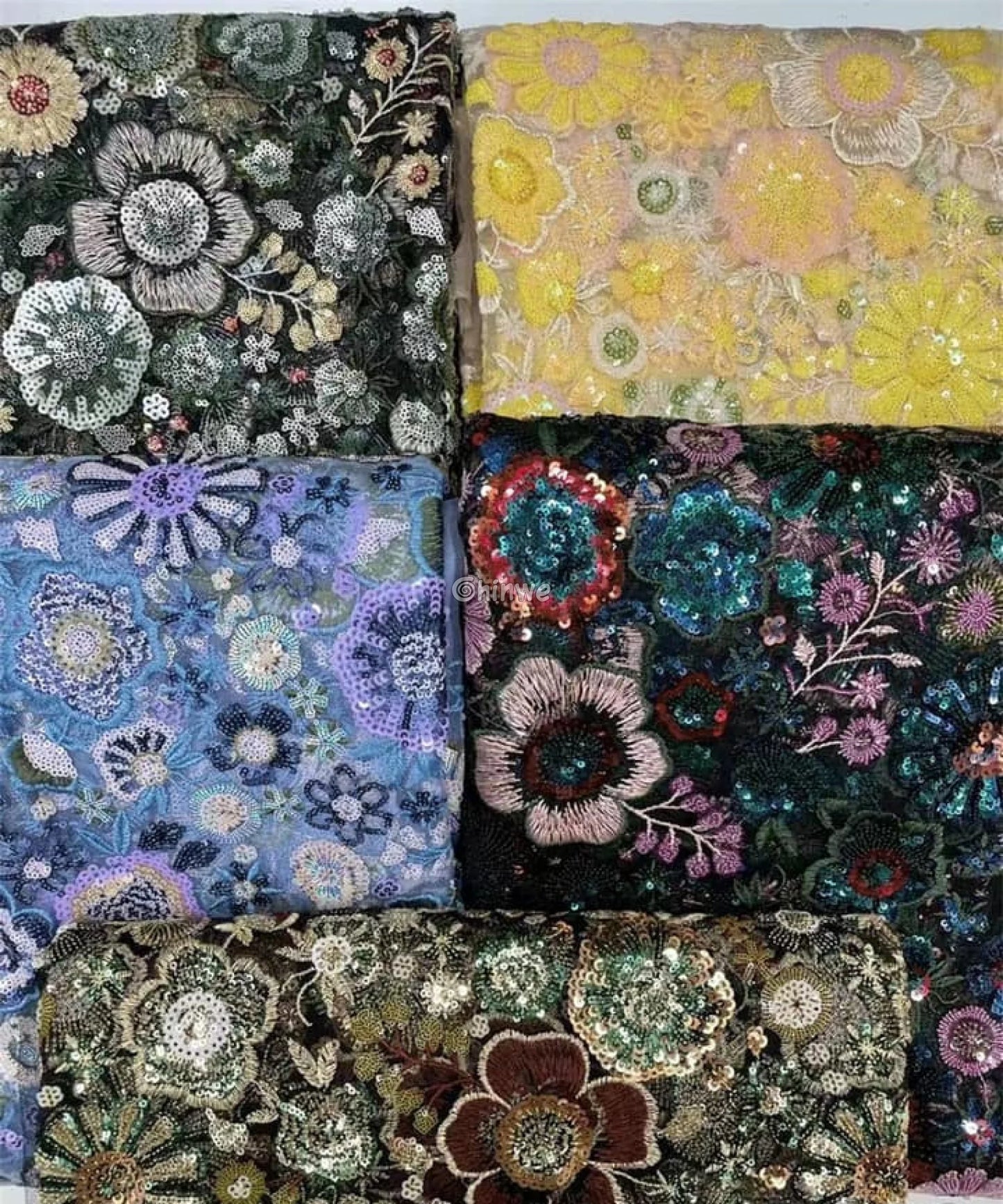 Sequin Floral Embroidery Lace Fabric – Luxury Organza Mesh for Gown & Occasion Dresses Lace