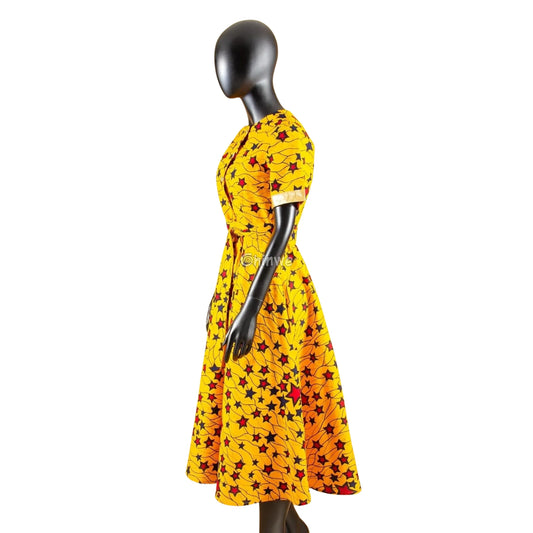 Ada Midi Belted Ankara Dress in Botanical Bloom Women’s Clothing