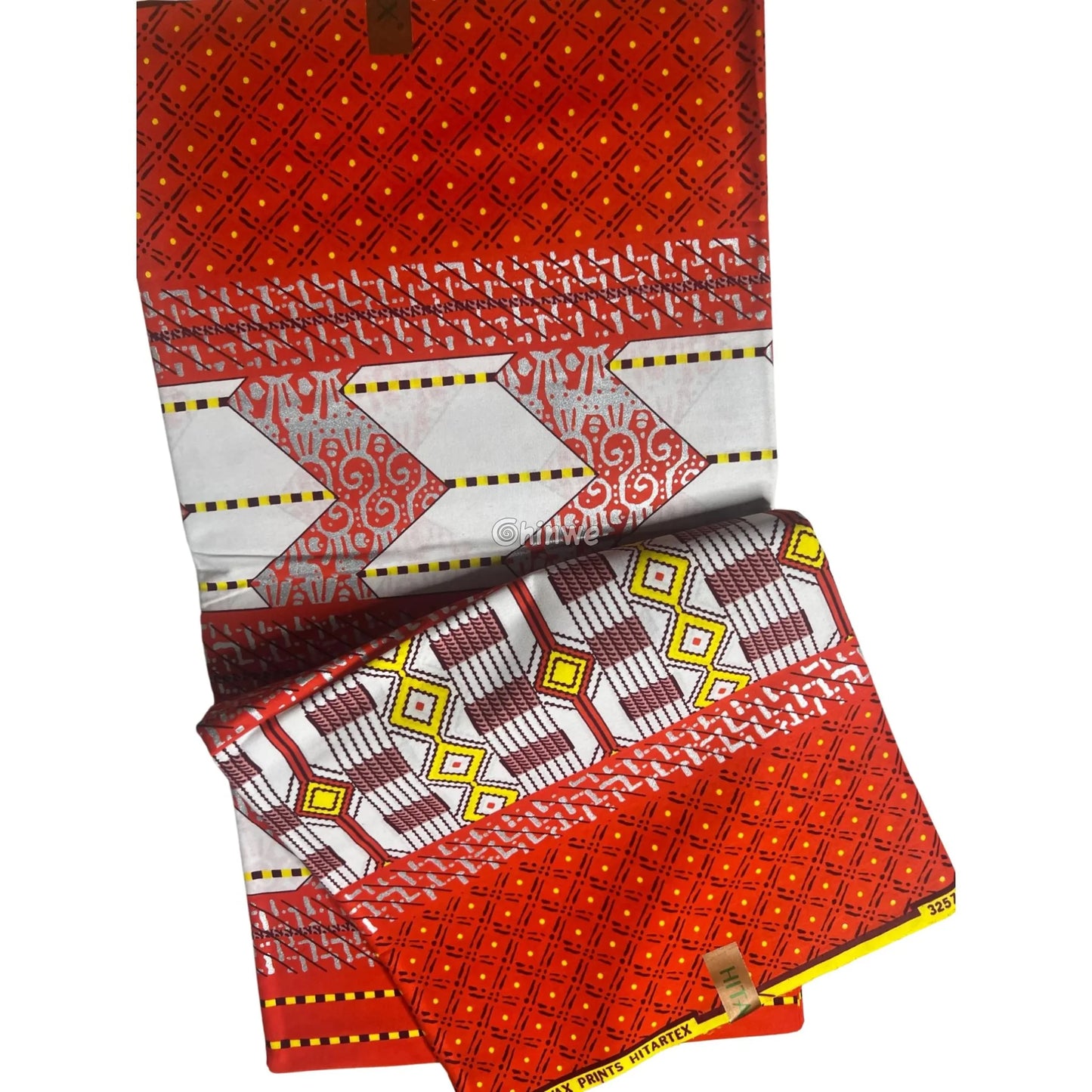 Red White & Gold Kente Brocade with Geometric Motifs Arrow Panels & Metallic Detailing Royal Cipher Kente / 6yards