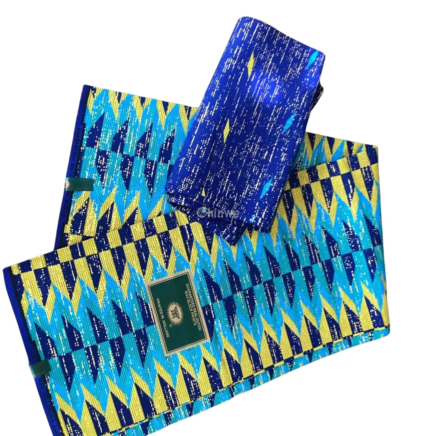 Ocean Ray Metallic Brocade Fabric – Navy Aqua & Yellow Chevron Kente Design PEACOCK BLUE / 6yards African Wax Print