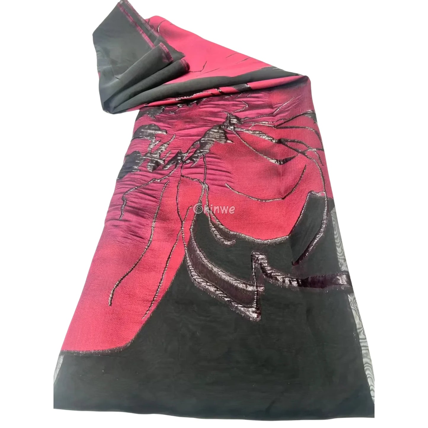 Embroidered Jacquard Mesh Fabric with Oversized Abstract Floral Motif and Dual-Tone Sheen Finish Rosewood Flame / 5