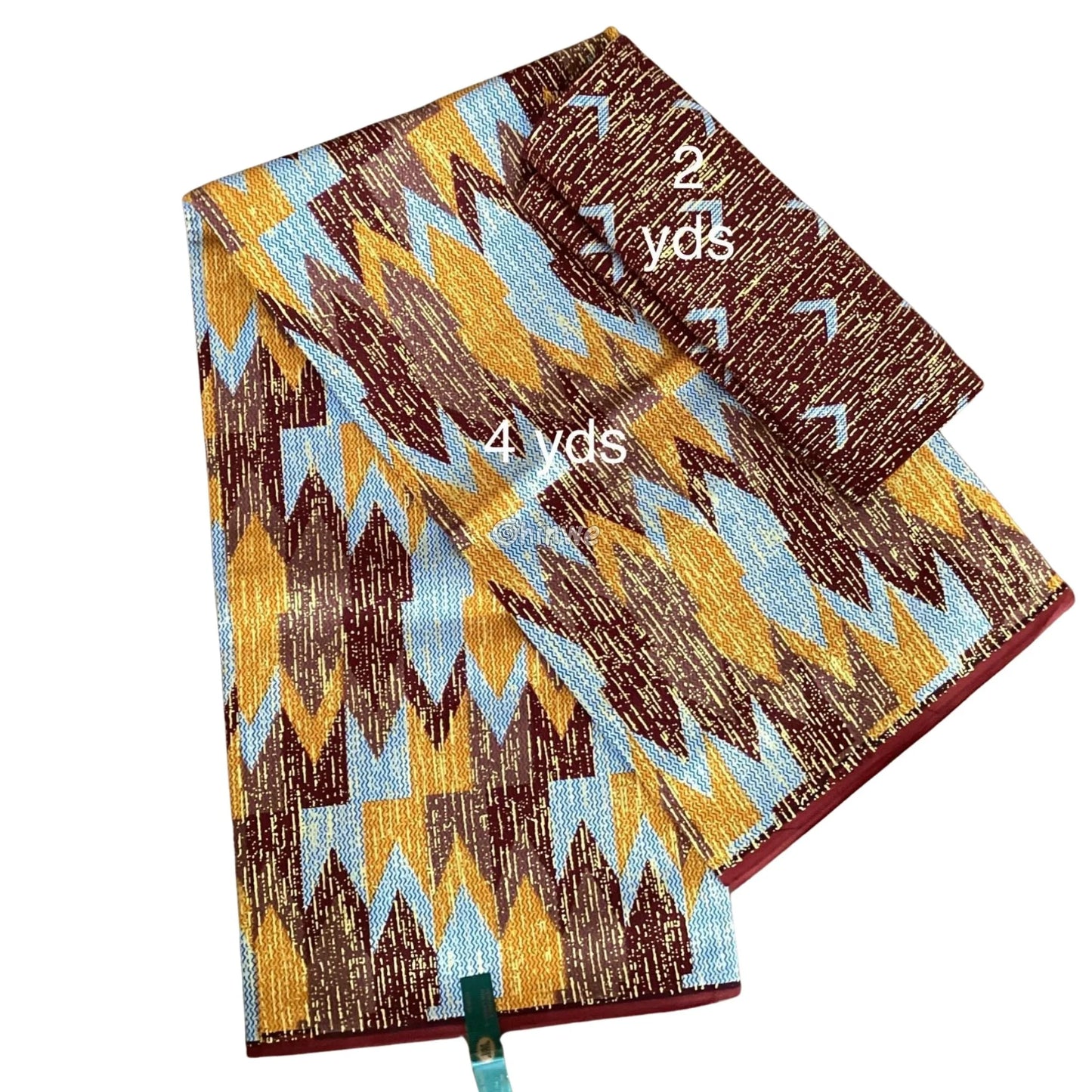 Brown Gold & Blue Kente Brocade with Flame Chevron Motif and Shimmering Metallic Detail Desert Ember Kente / 6yards