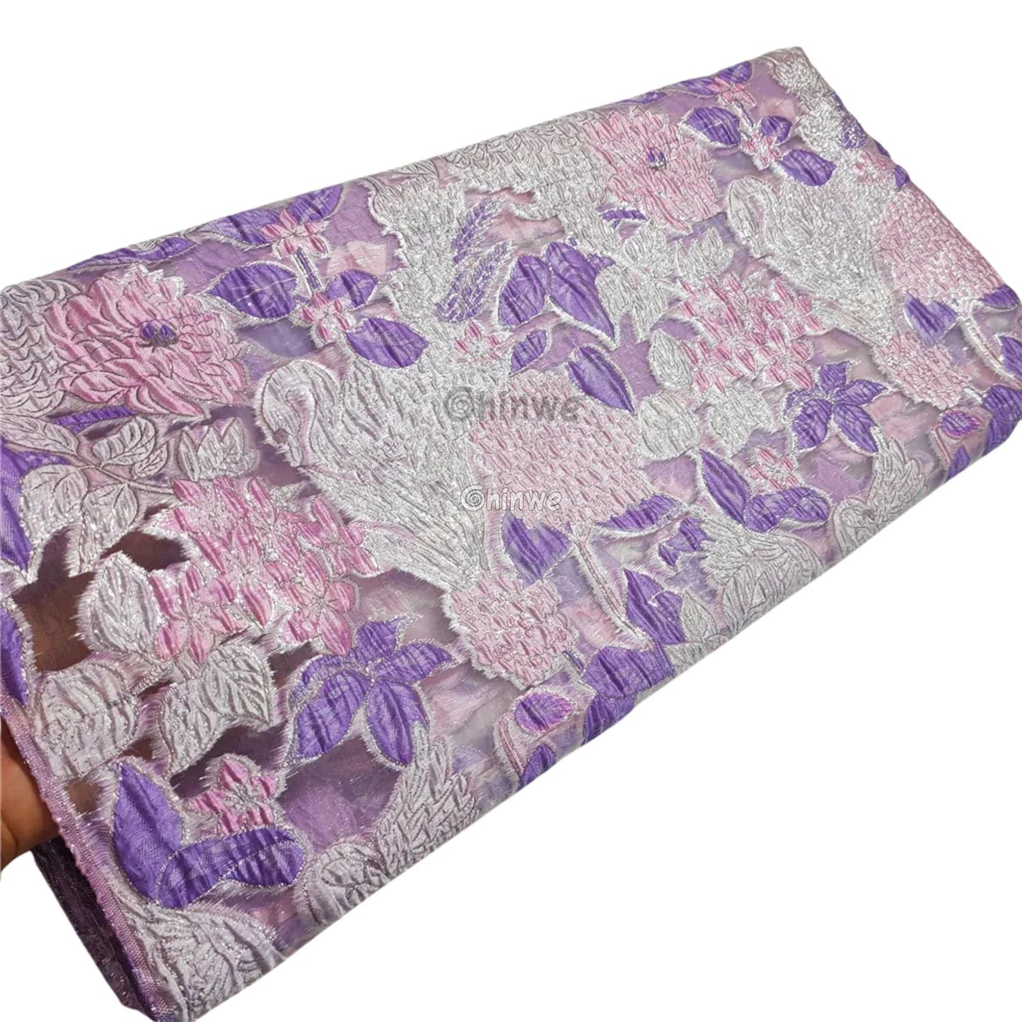 Jacquard Brocade Embroidered Floral Lace Fabric with Metallic Sheen on Sheer Mesh Base