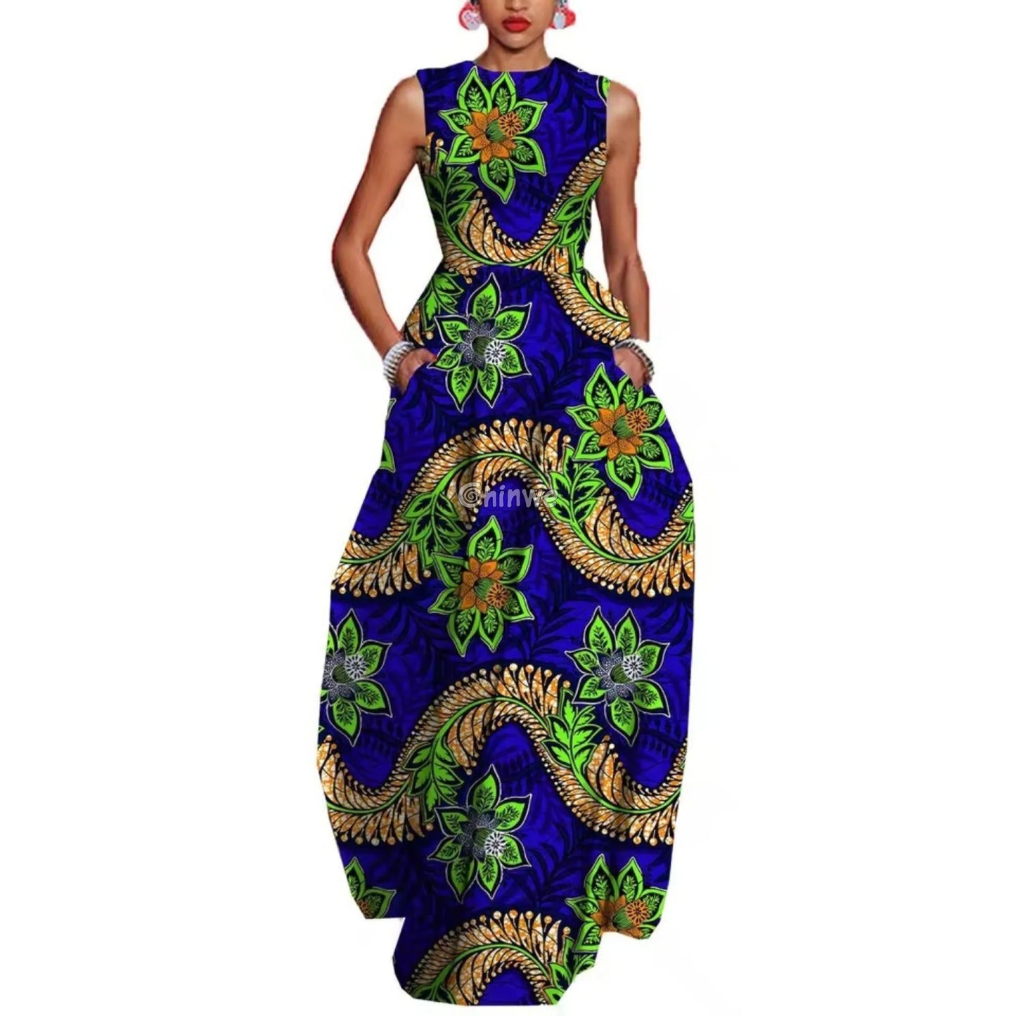 Zara Sleeveless Fit & Flare Ankara Maxi Party Dress - Royal Blue Paisley / Customized - Women’s Clothing