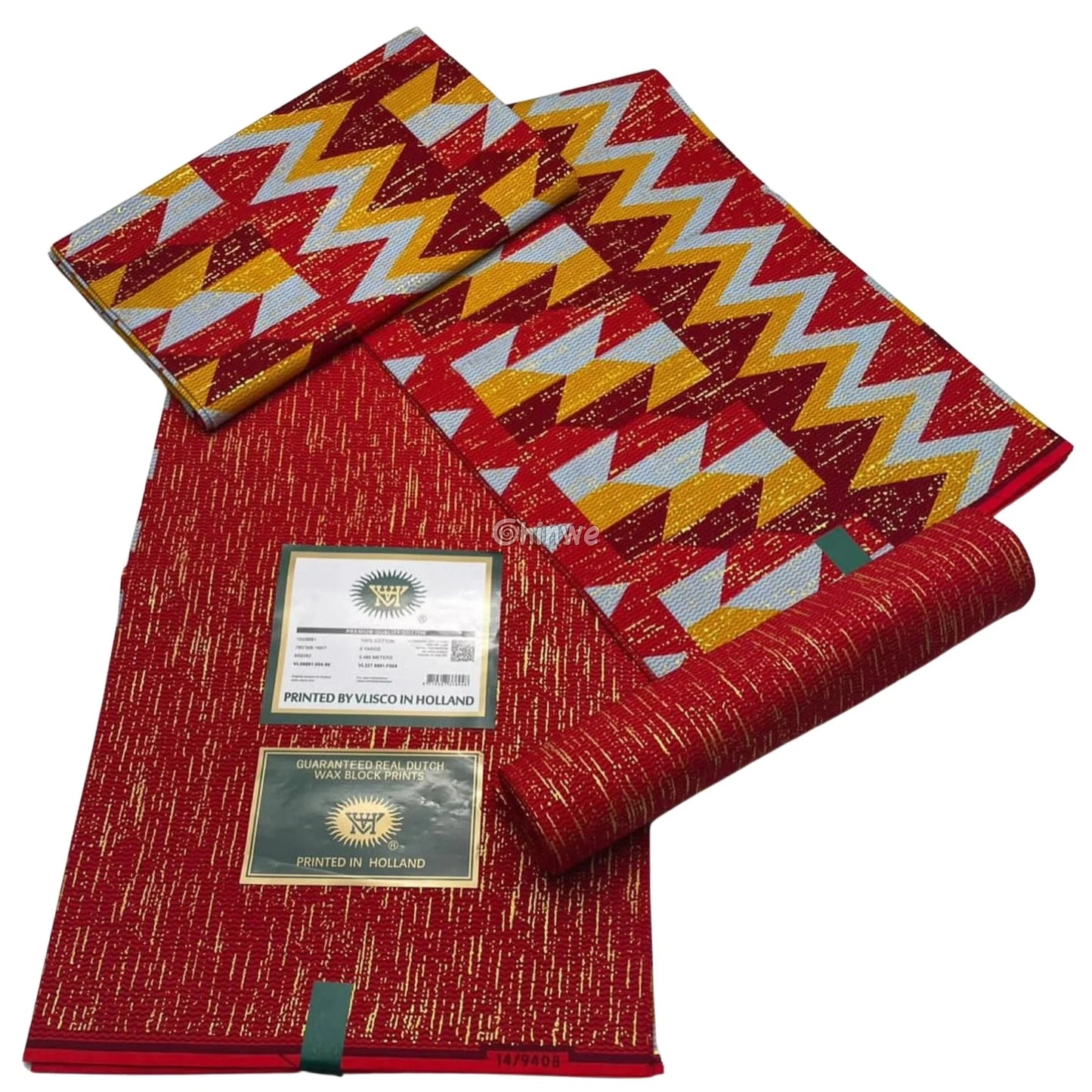 Red Yellow & Blue Kente Brocade with Lightning Chevron Motif and Gold Metallic Detailing Crimson Bolt Kente / 6yards