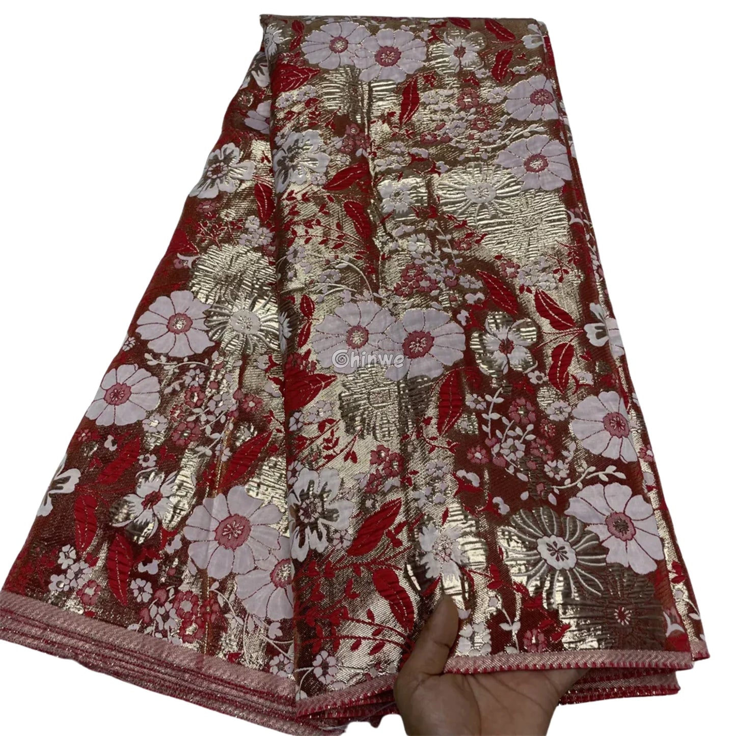 Pumpkin & Glacial Silver Floral Jacquard Brocade with Raised Metallic Threads for Luxe Evening Wear Crimson Ruby &