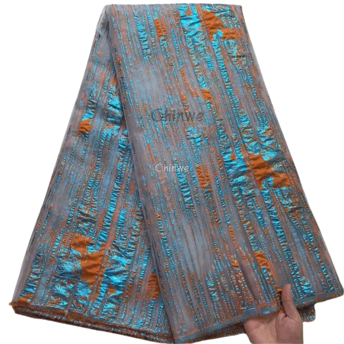 Lustrous Metallic Jacquard: Textured Brocade Weave with Abstract Liquid Swirl Pattern