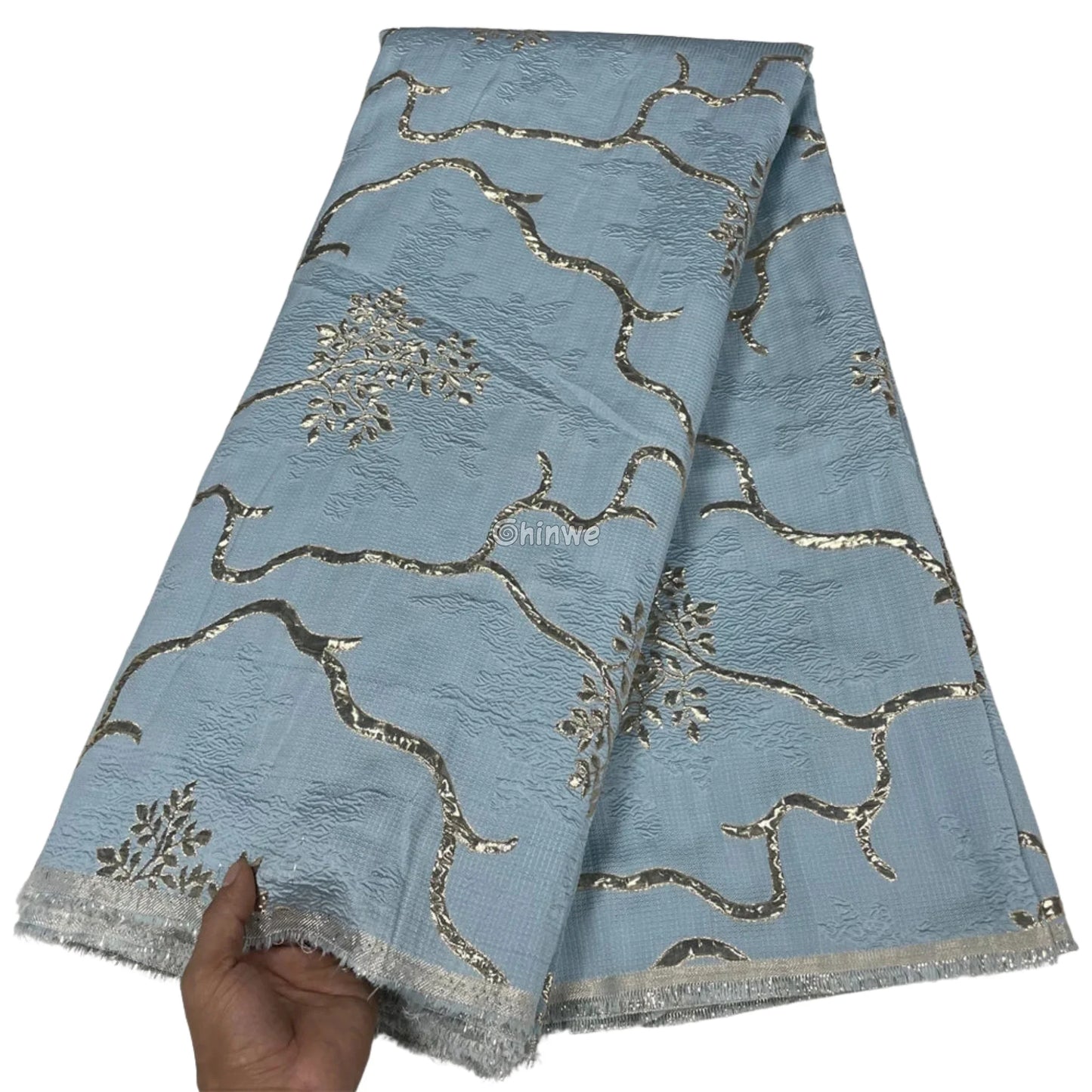 Jacquard Brocade Fabric with Metallic Floral Vines and Raised Texture Available in 7 Luxe Colors Ice Blue / 5 yards