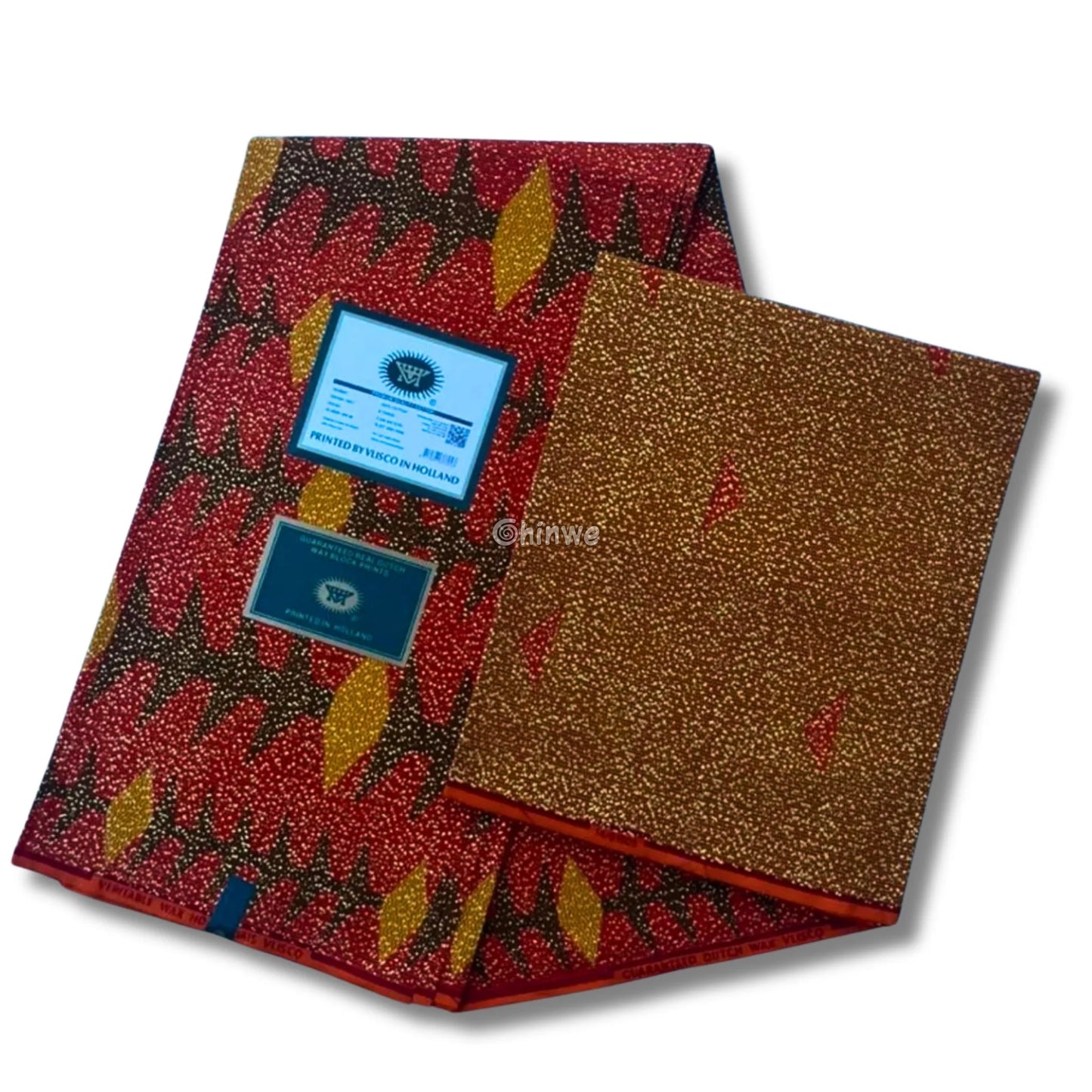 Orange Gold & Green Kente Brocade with Diamond Flame Motif and Dense Metallic Dot Texture Burnt Orange / 6yards African