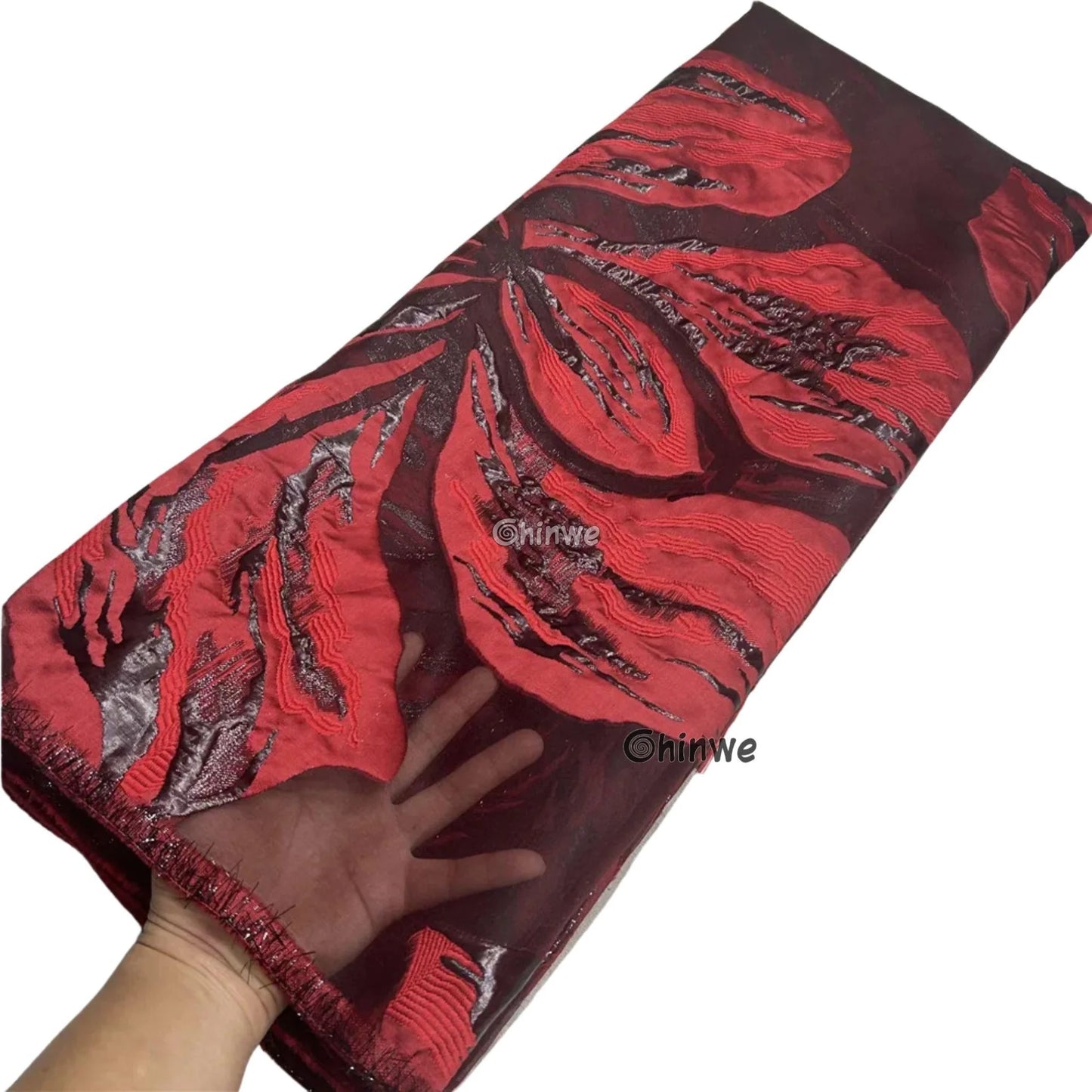 Metallic jacquard brocade with floral embossing and lustrous sheen in multi-tone blossom motif