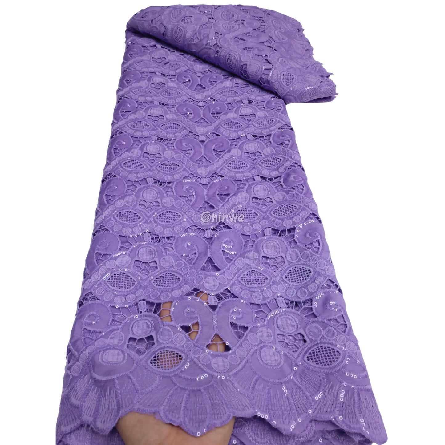 Bright Blue Lavender Dusty Pink & Cream Scalloped Lace Print Fabric Lilac Purple Guipure Lace / 5 Yards / 120cm Lace