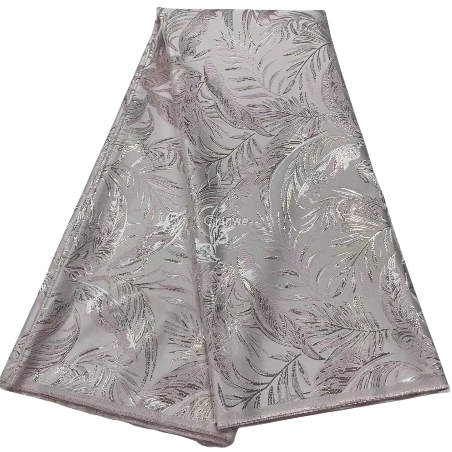 Metallic Jacquard Brocade with Shimmer Leaf Palm Motif and Raised Texture in 6 Color Variants - Rose Dust & Silver Palm