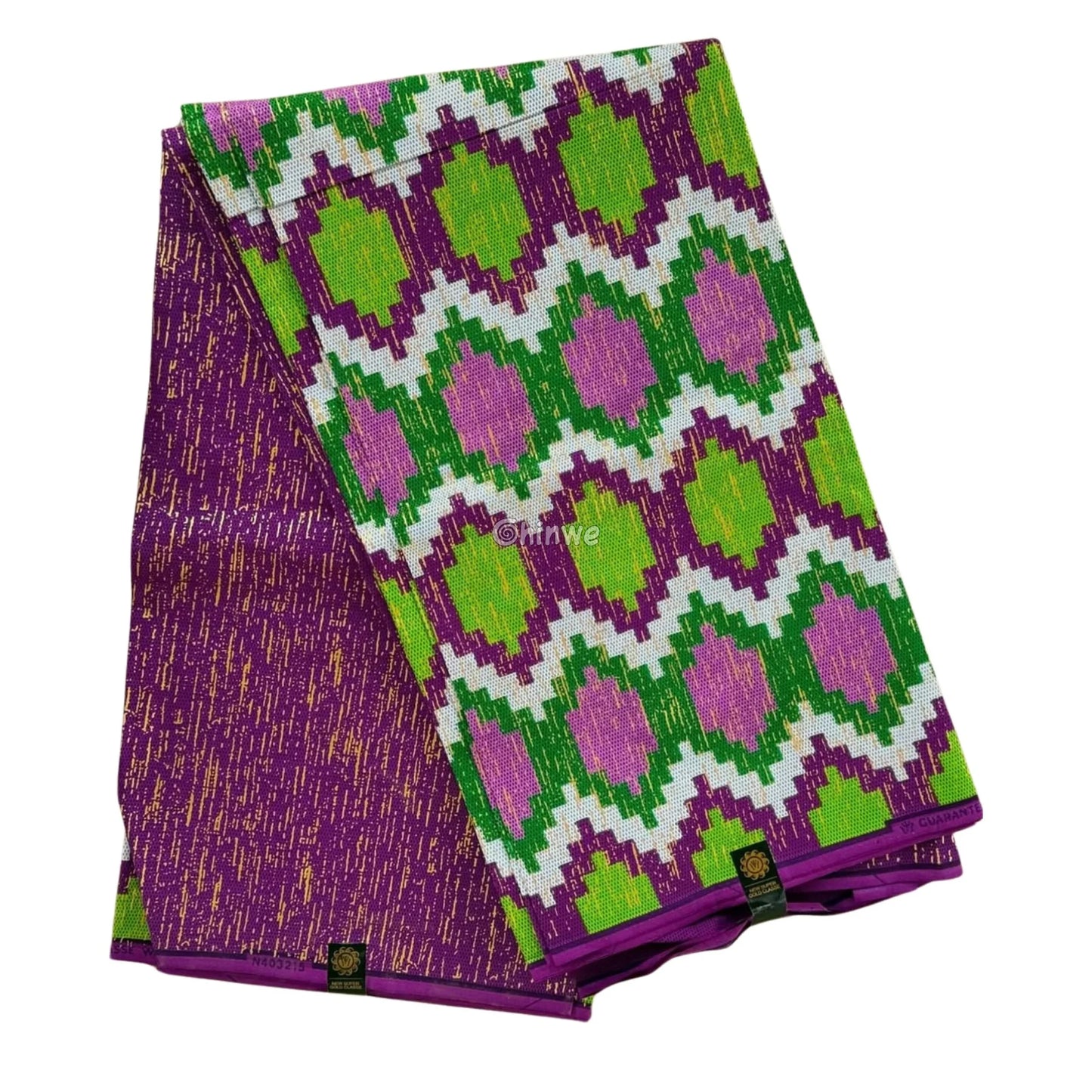 Purple Green & Lilac Kente Brocade with Diamond Lattice Motif and Metallic Gold Accents Regal Vine Kente / 6yards