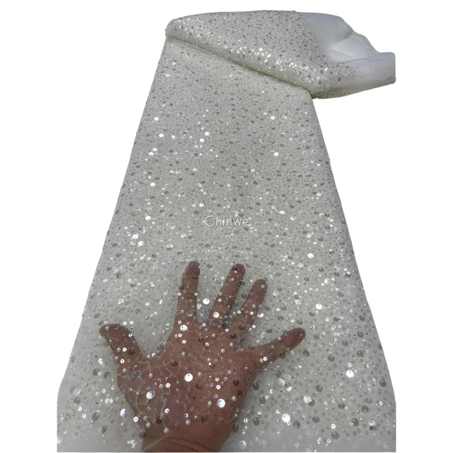 Sequined French Tulle Mesh with Scattered Sequins in Sheer Sparkle Finish for Couture Embellishments Lace