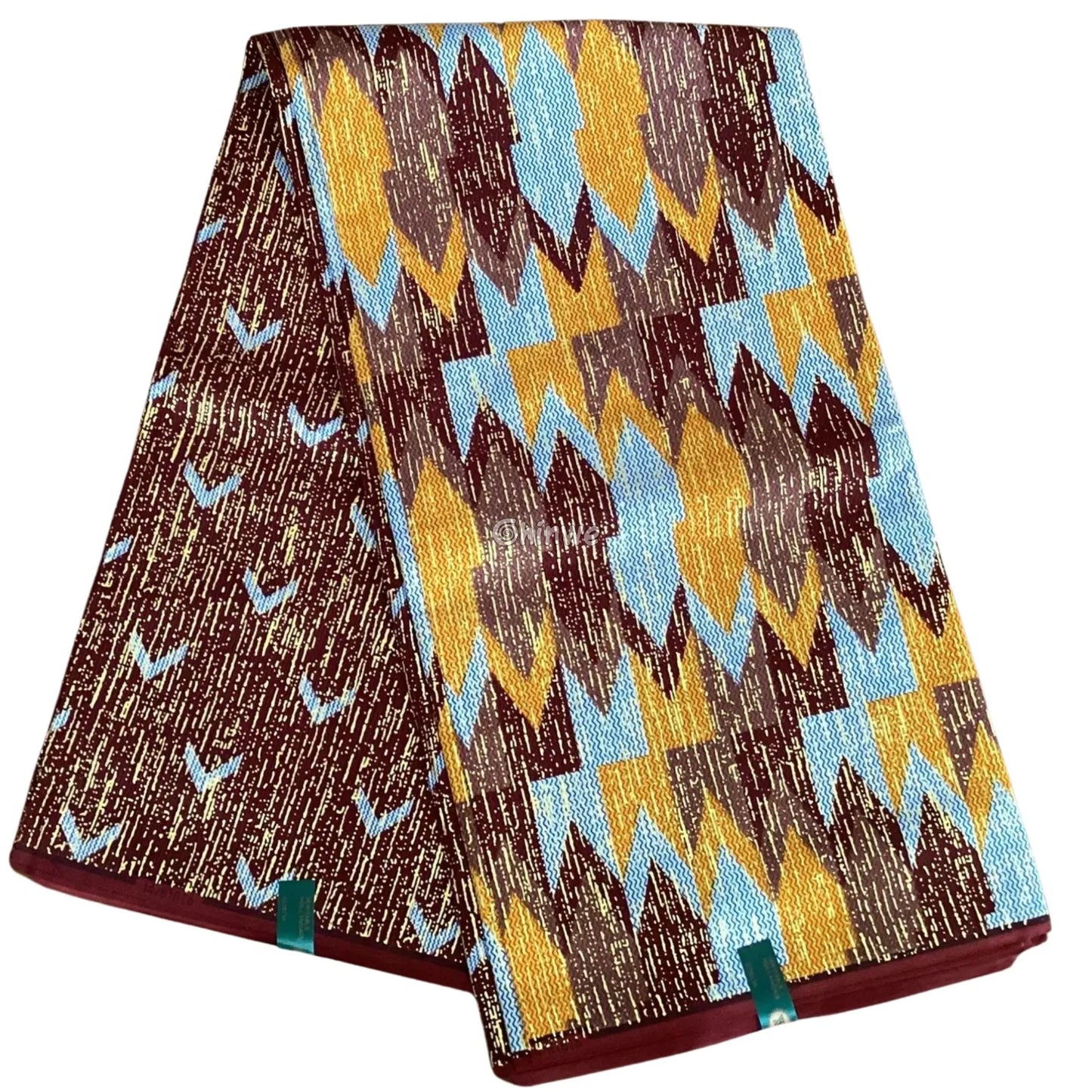 Golden Dusk Ember Kente Brocade Fabric in Cocoa Brown Sky Blue & Gold Metallic Golden Dusk Ember / 6yards African Wax