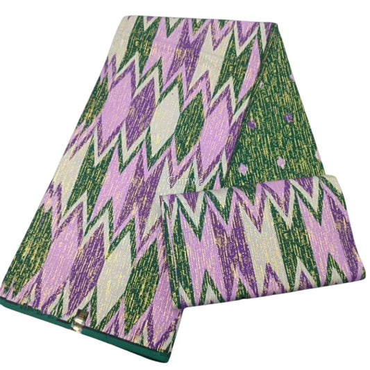 Lilac Green & Ivory Kente Brocade with Jagged Flame Motif and Gold Metallic Accents Lilac Forest Kente / 6yards African