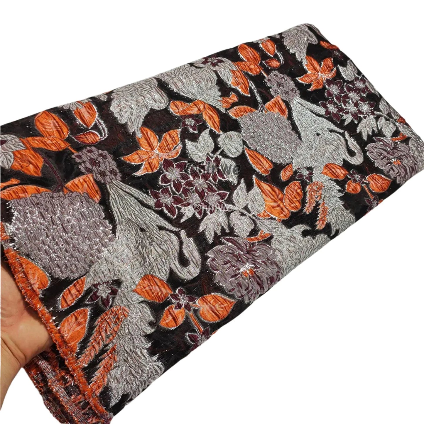 Jacquard Brocade Embroidered Floral Lace Fabric with Metallic Sheen on Sheer Mesh Base